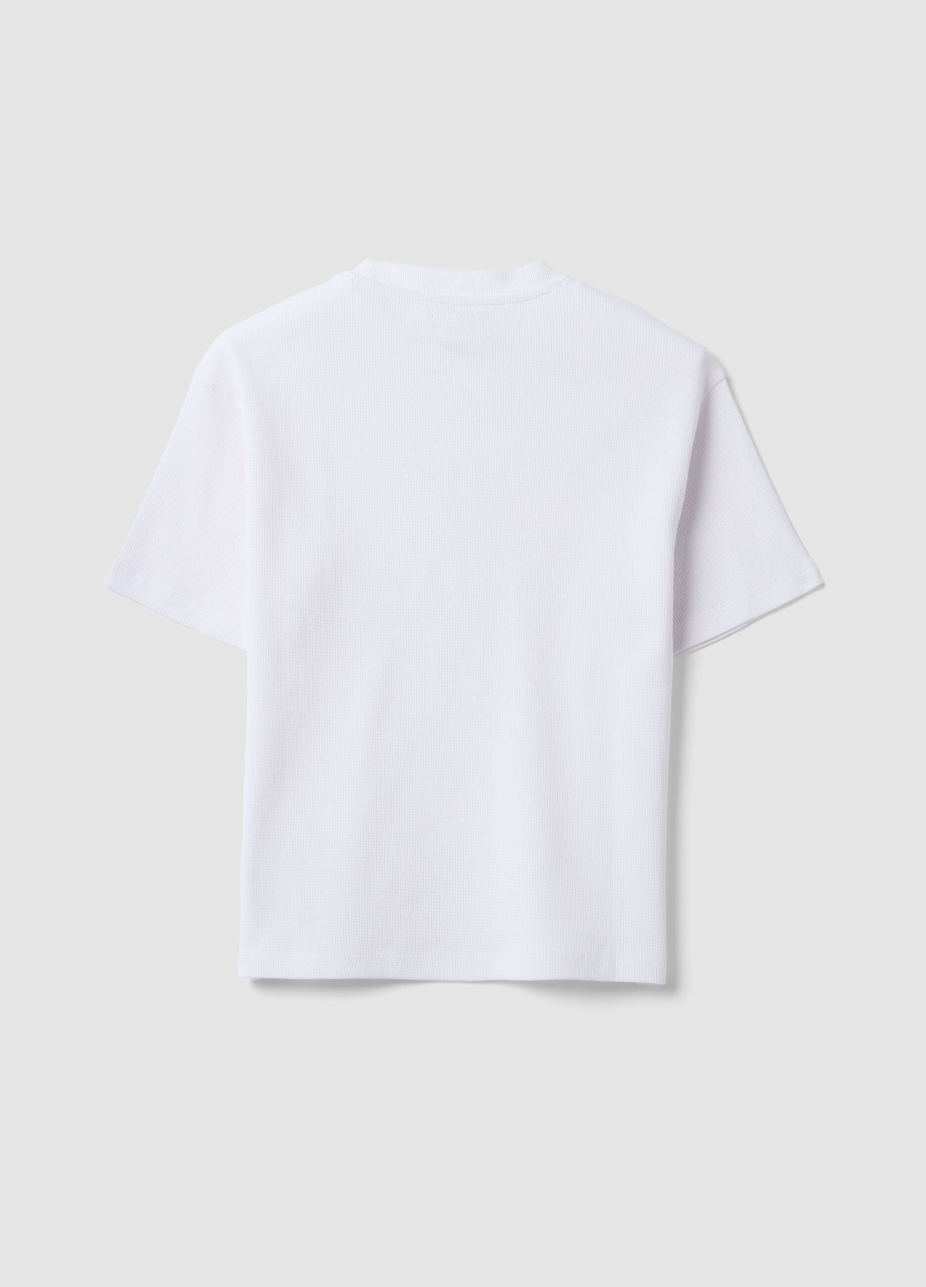T-shirt over bianca in puro cotone organico con texture nido d'ape per ragazzo
