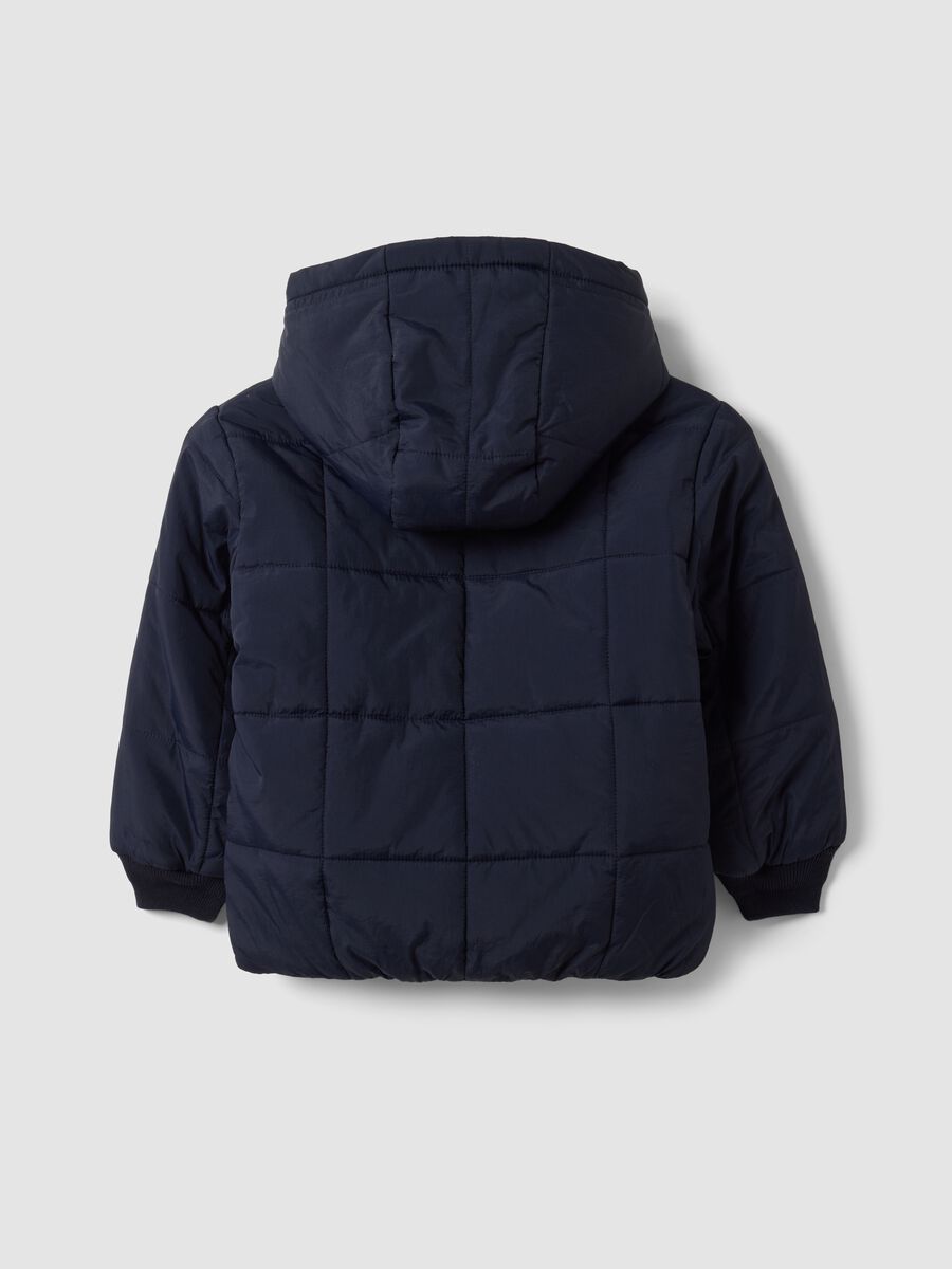 Navy padded hooded zip-up jacket for boys_1