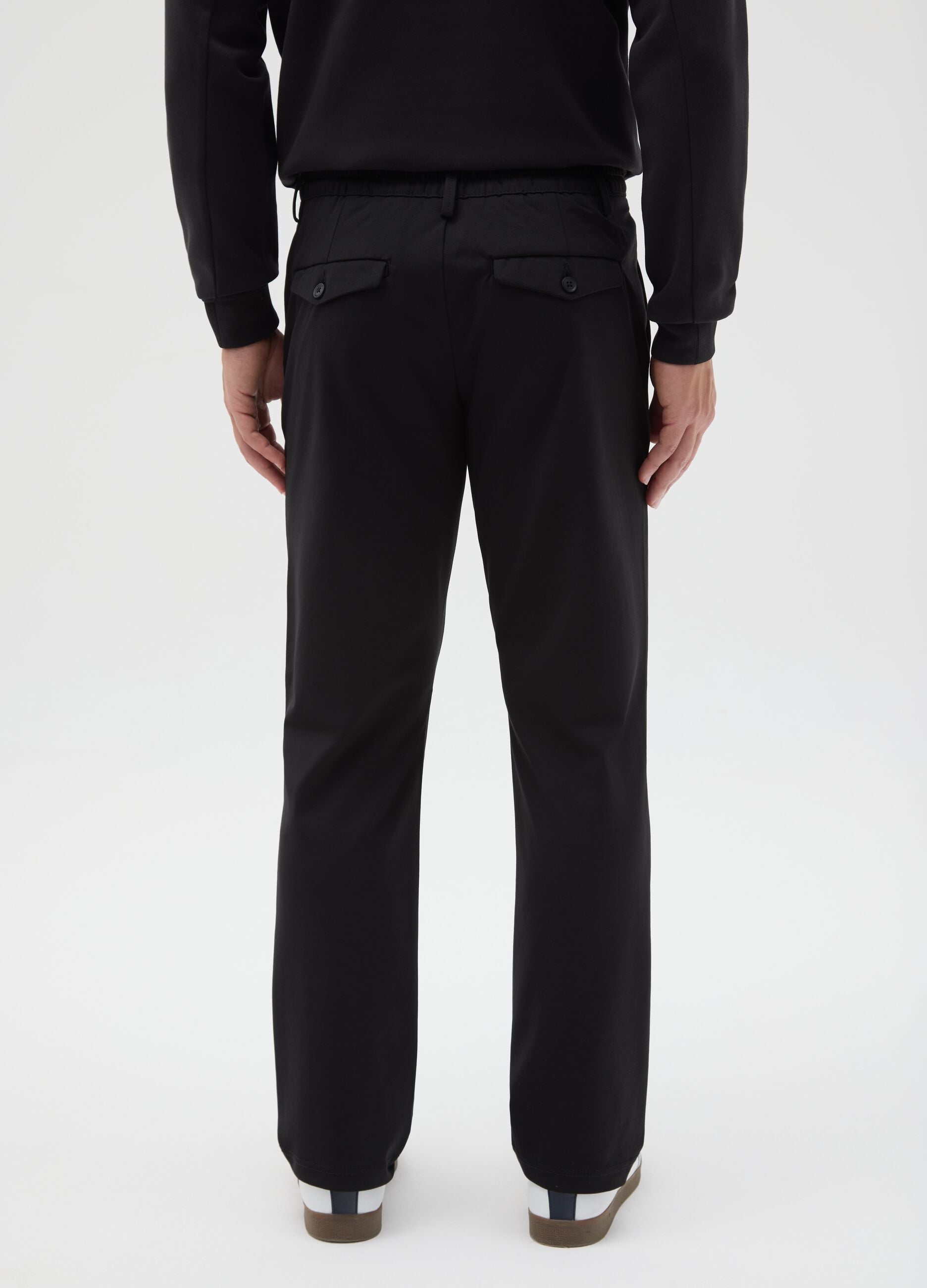 Black cotton blend regular fit chinos