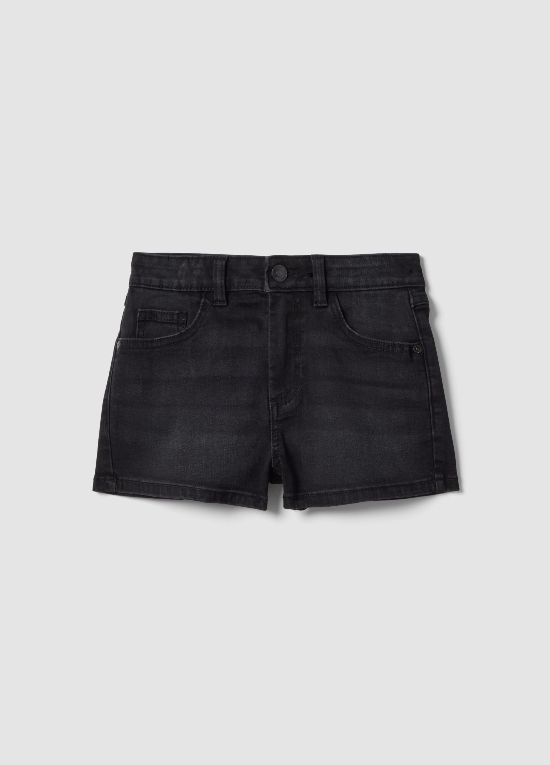 Girls&rsquo; black denim shorts in stretch cotton blend, slim fit