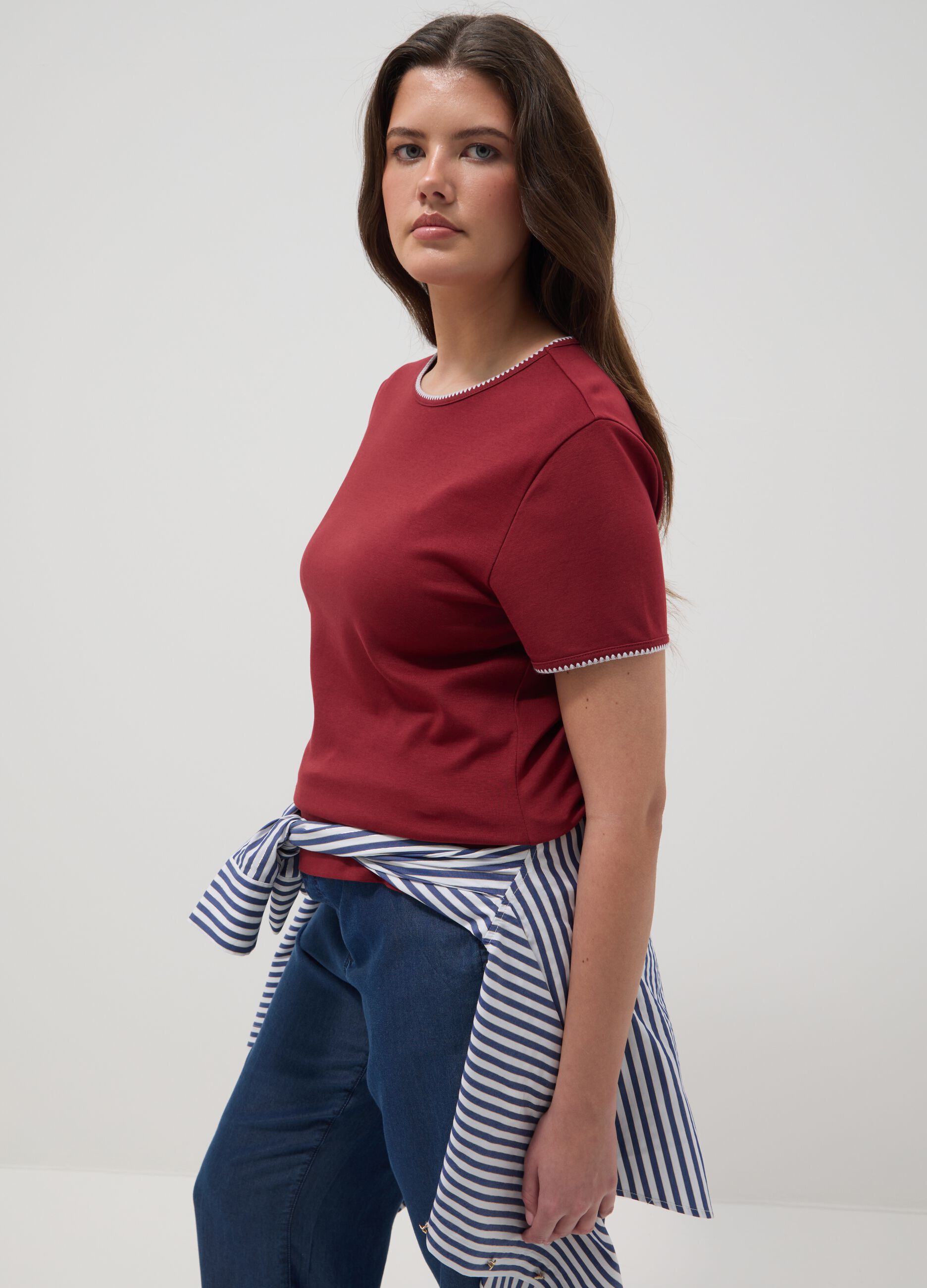 Red pure cotton short sleeve T-shirt regular fit