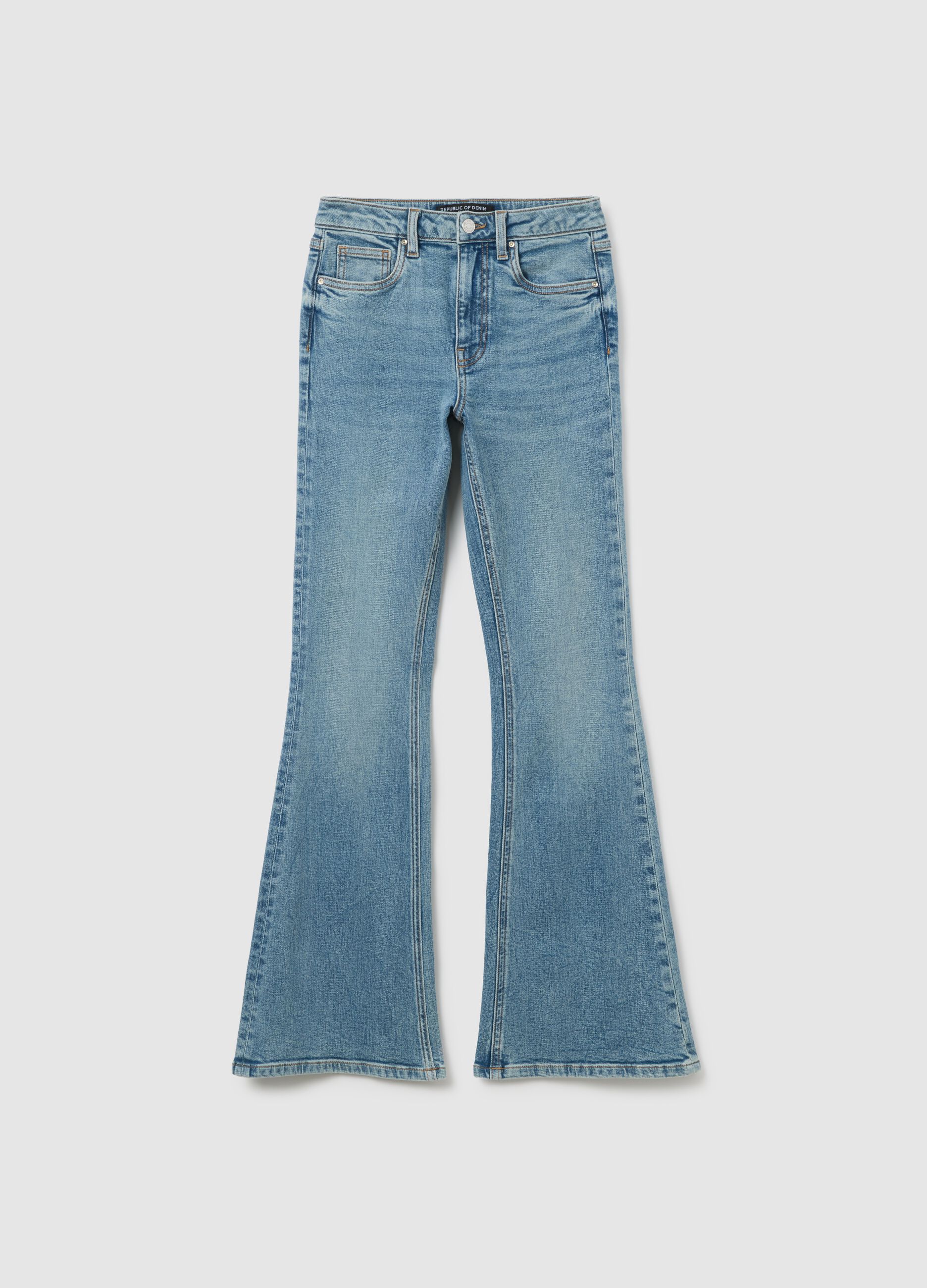 Blue denim cotton stretch flare jeans