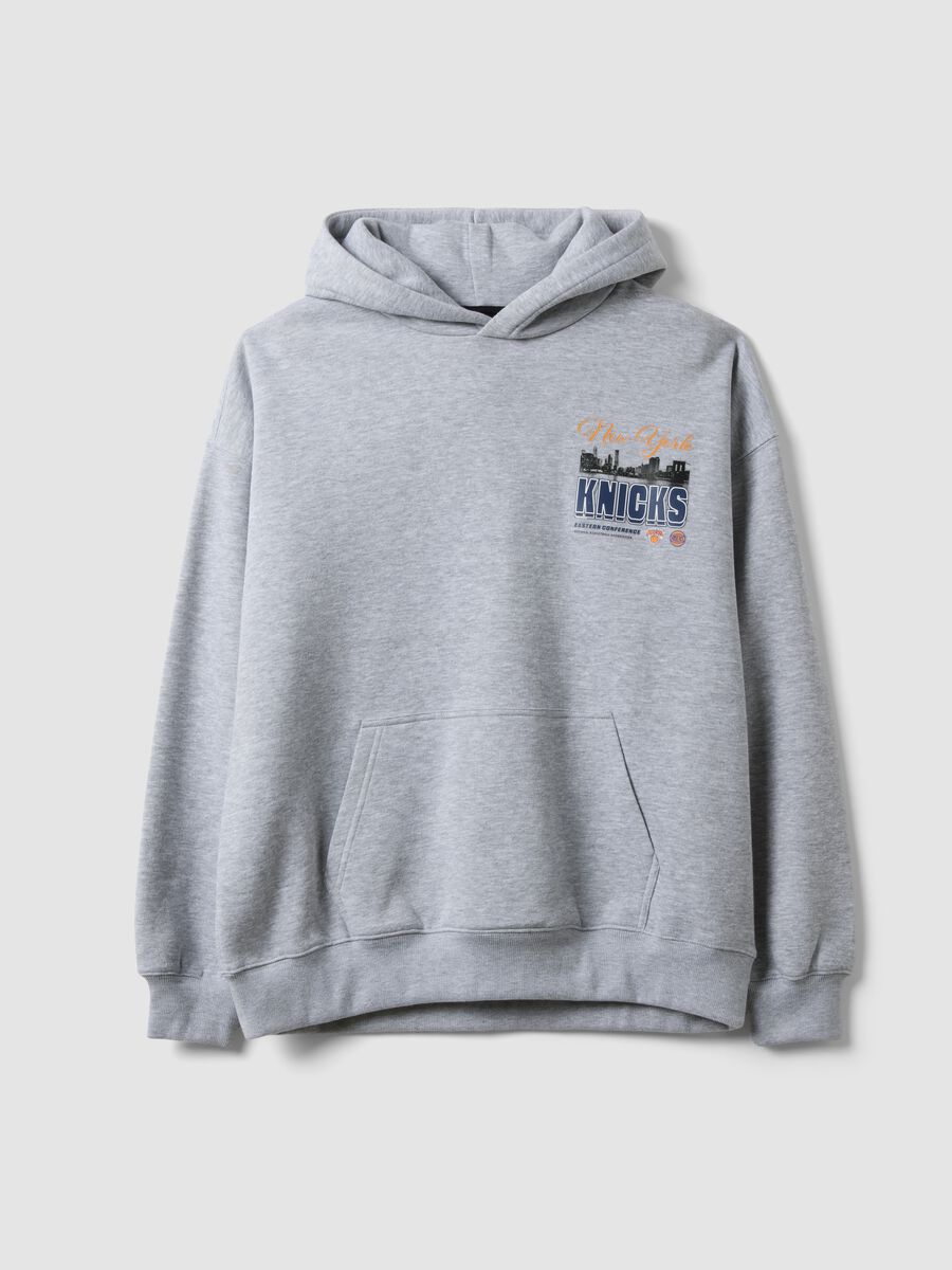 Grey cotton-blend hoodie with Knicks print_0