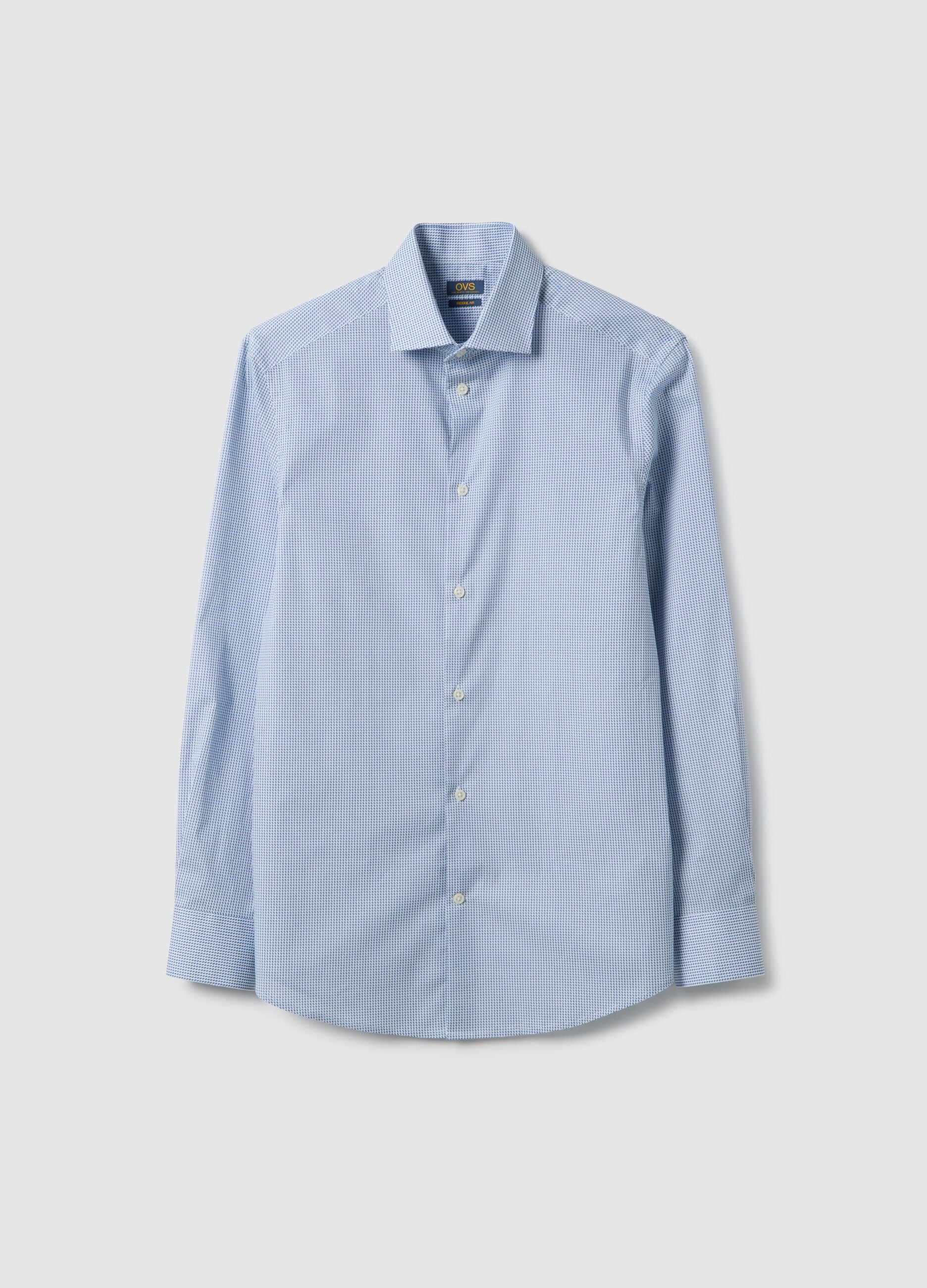 Multicolour cotton shirt with stretch micro-checks regular fit