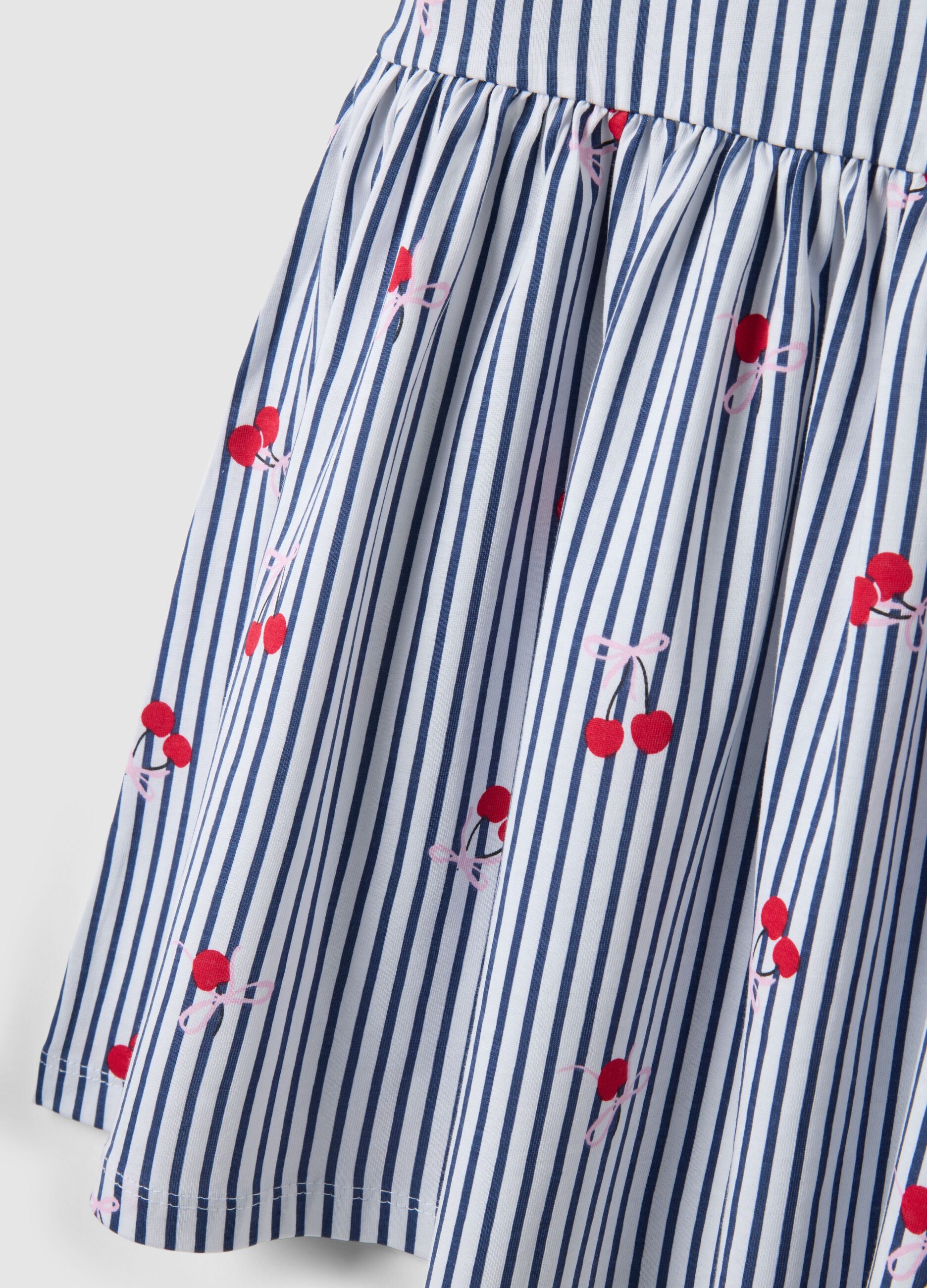 Pure cotton striped blue dress with frills and prints for girls