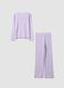 Purple girls&rsquo; pyjamas in pure organic ribbed cotton with star print_1