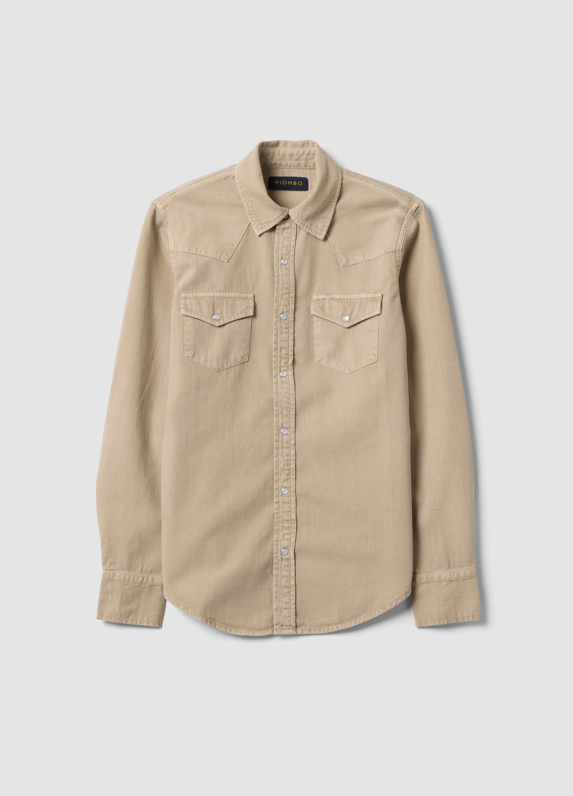 Beige pure cotton shirt with snap buttons, regular fit