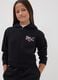 Black cotton-blend hooded zip hoodie for girls, regular fit_1