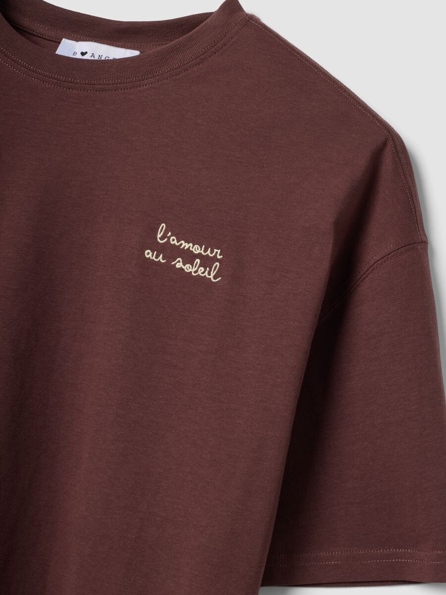 T-shirt marrone in puro cotone con ricamo boxy fit_5
