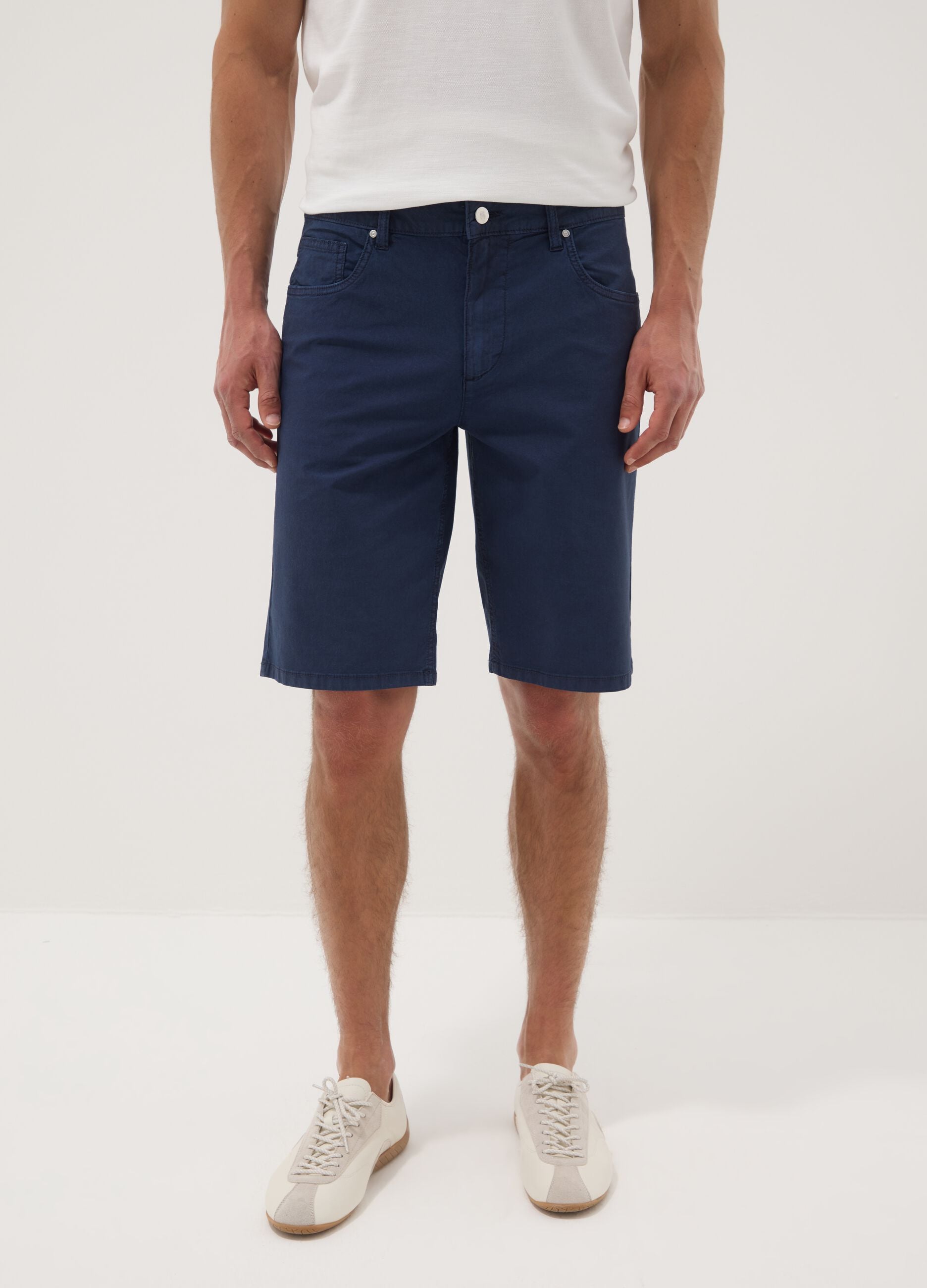 Blue regular-fit stretch cotton bermuda shorts