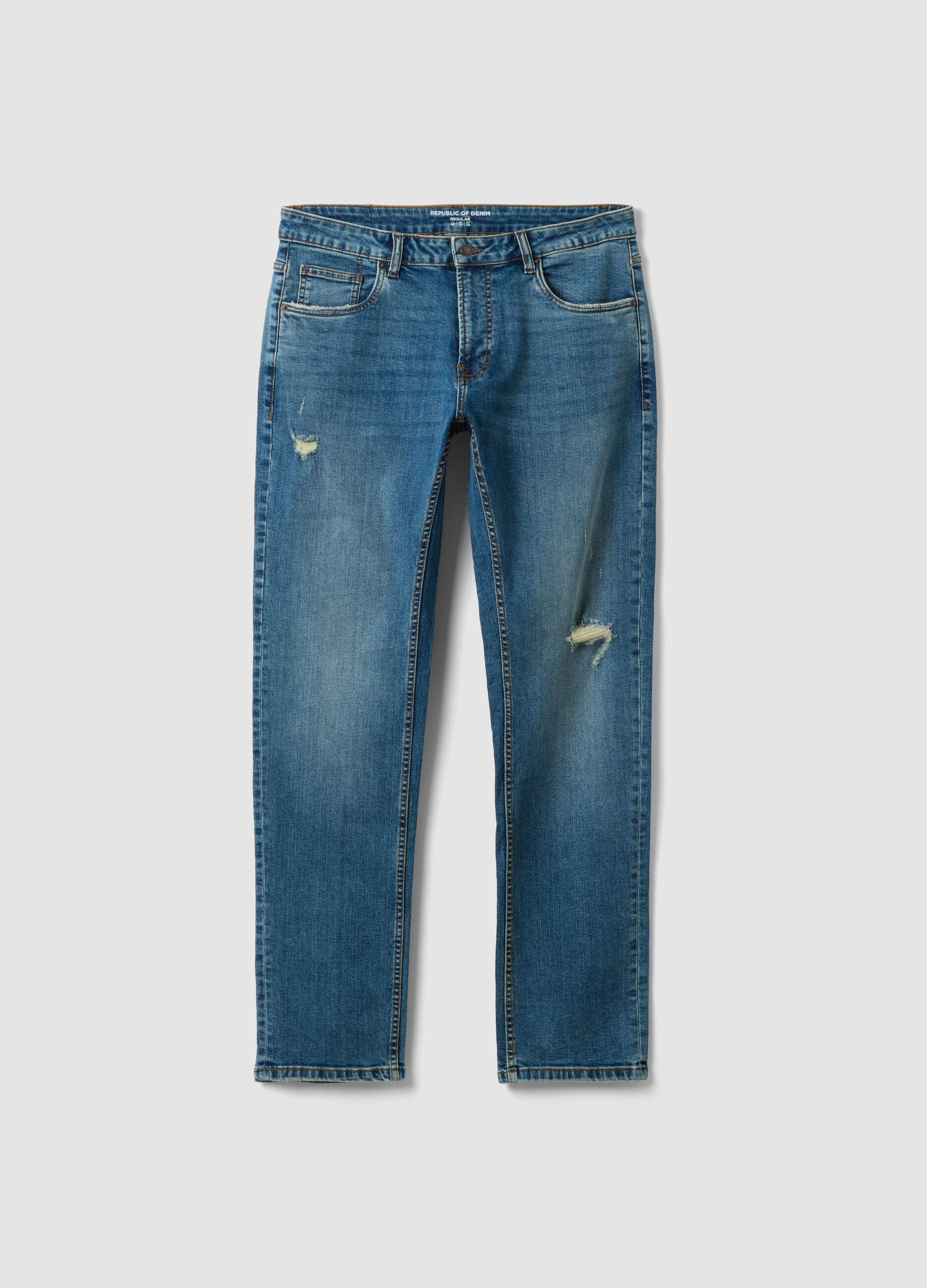 Blue denim stretch cotton jeans, regular fit