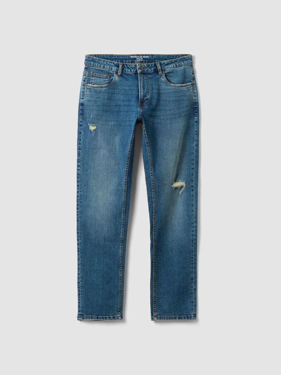 Blue denim stretch cotton jeans, regular fit_4