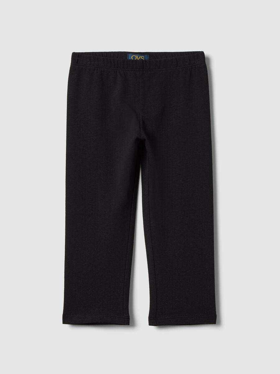 Black Stretch Cotton Slim Fit Leggings for Girls_0