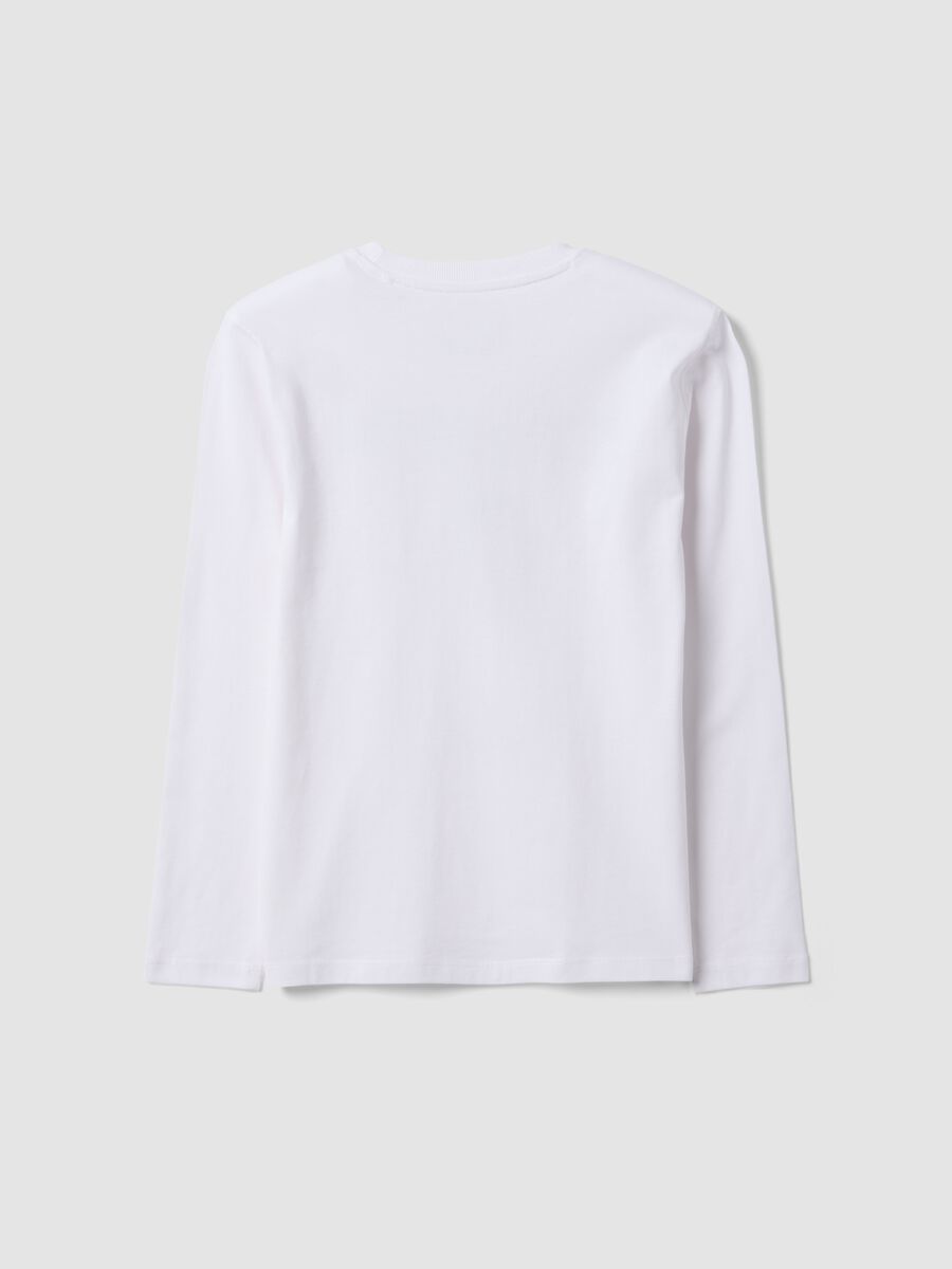White pure organic cotton crew-neck T-shirt with skull print for boys_2