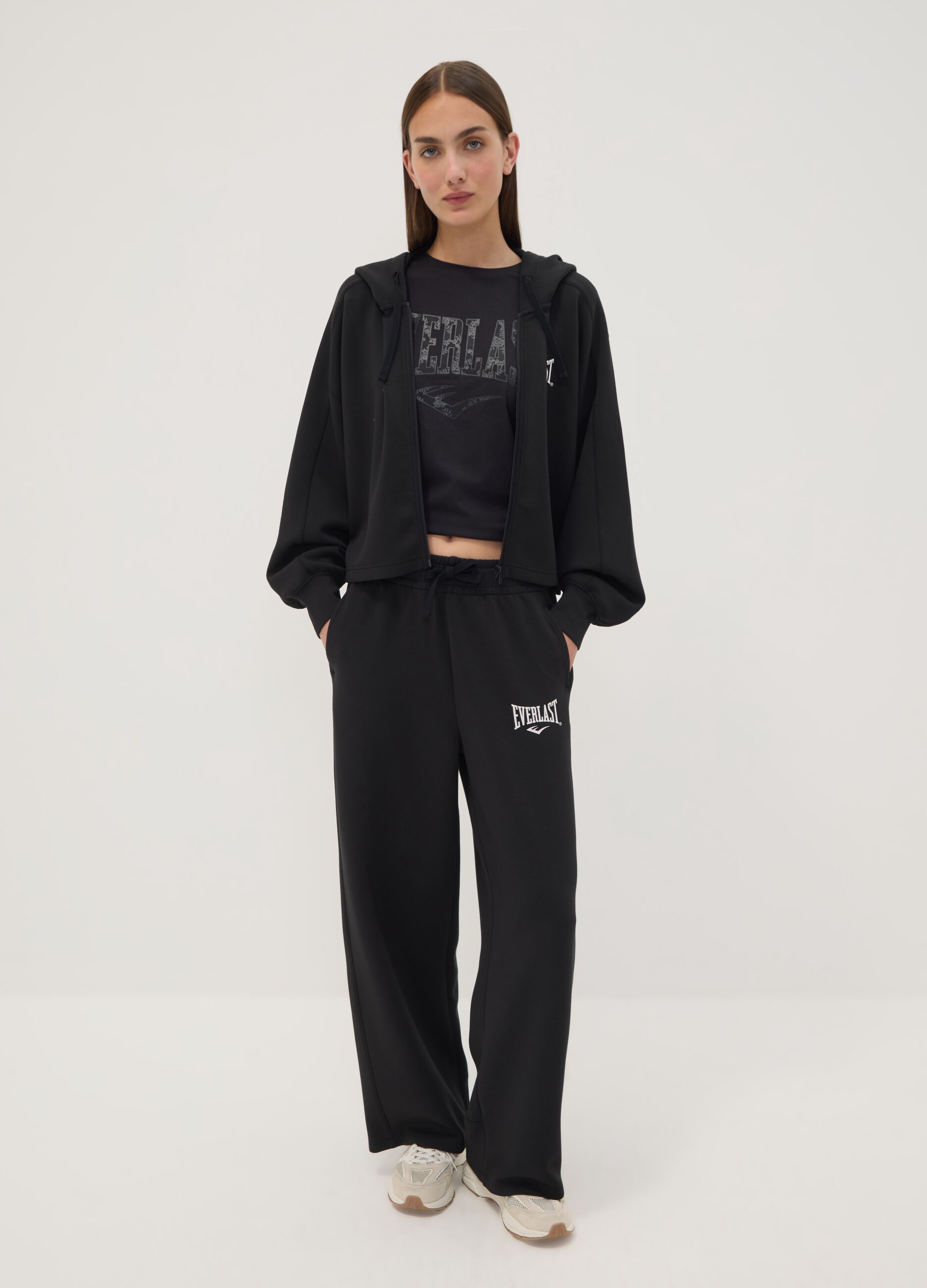 Black hooded sweatshirt in stretch viscose jersey, regular fit