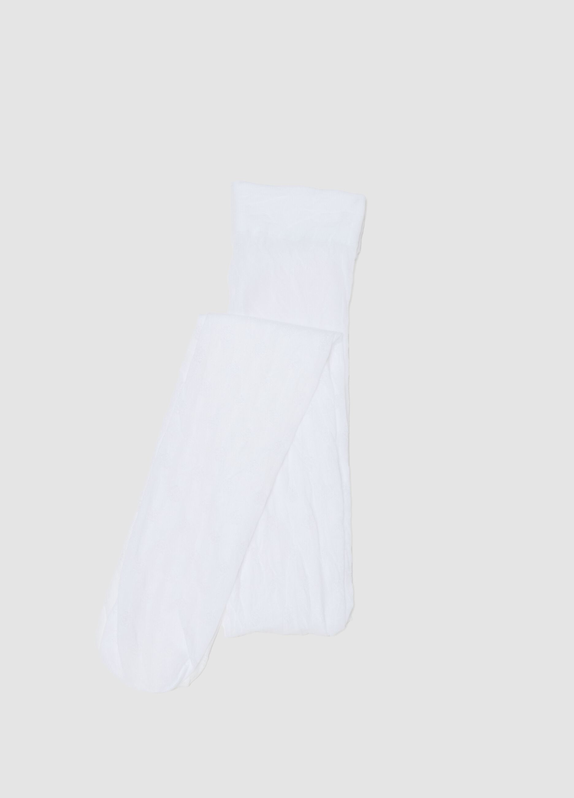 Girls' White Tights with Floral Texture