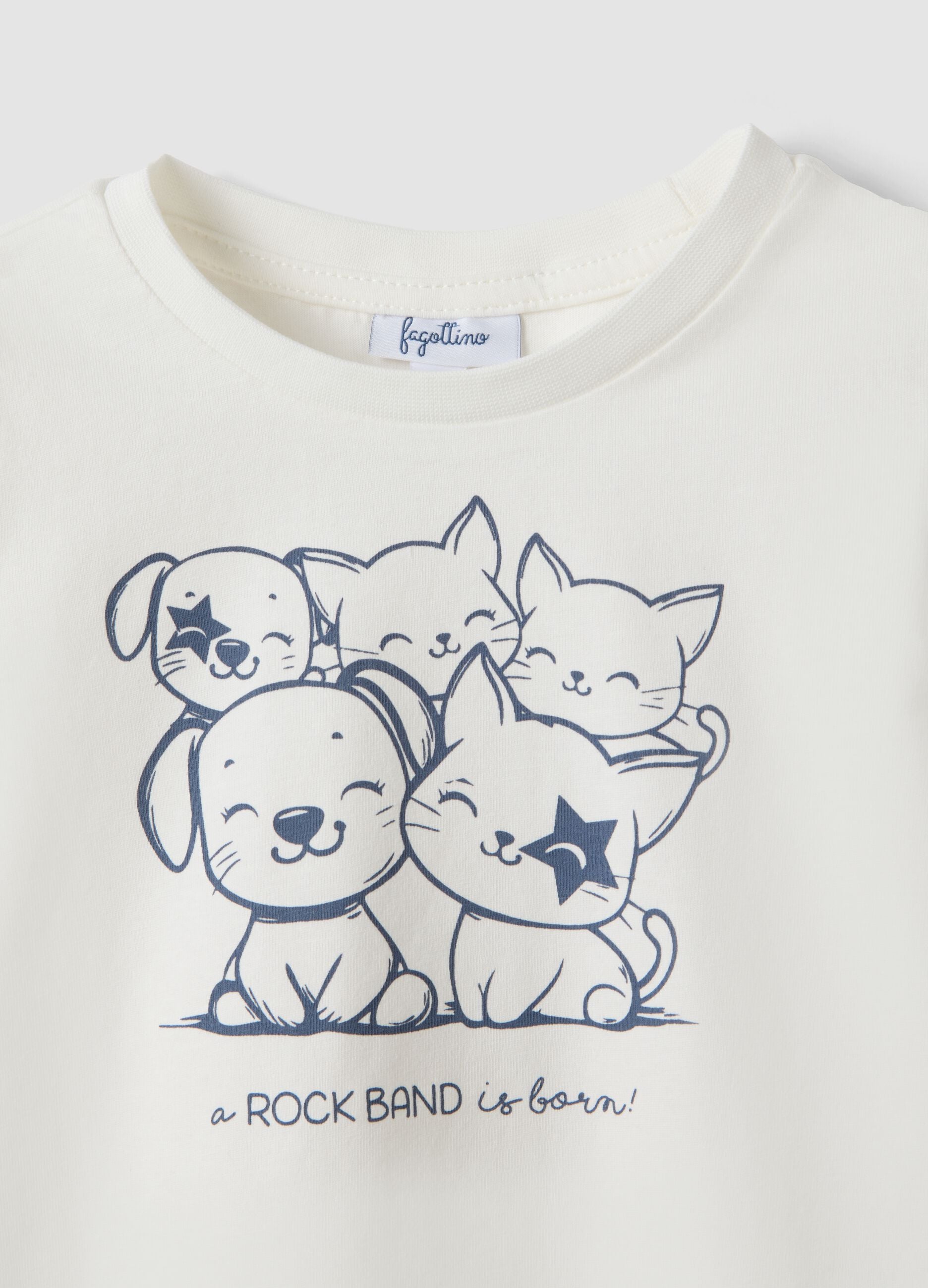 White organic cotton T-shirt with cute animal print for baby girl
