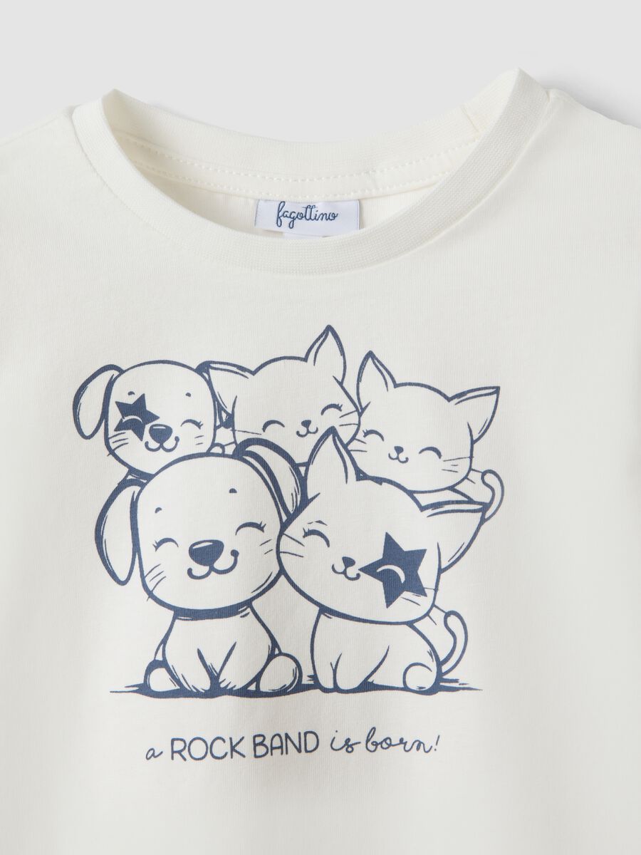 White organic cotton T-shirt with cute animal print for baby girl_2