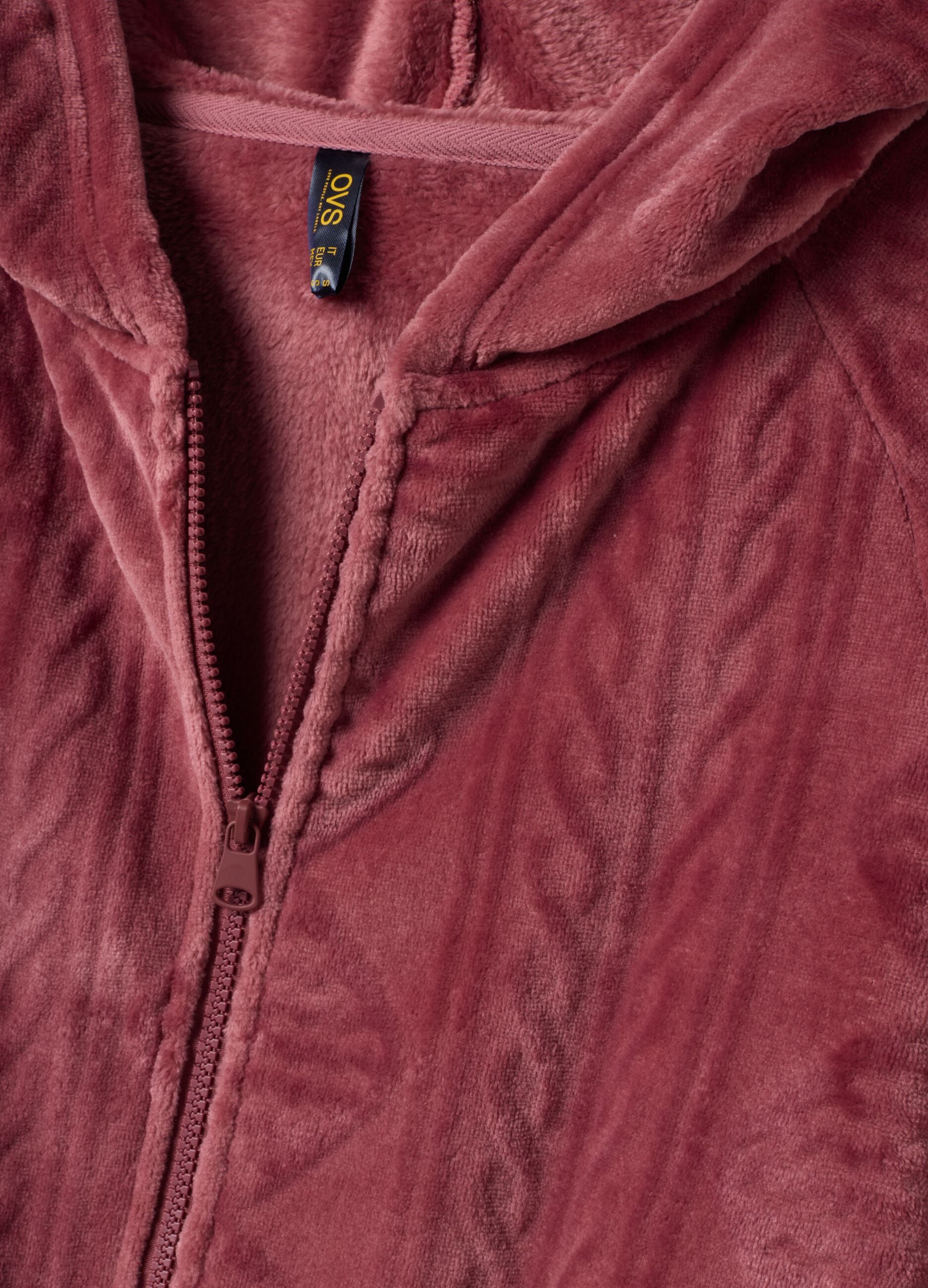 Pink zip-up hooded homewear sweatshirt