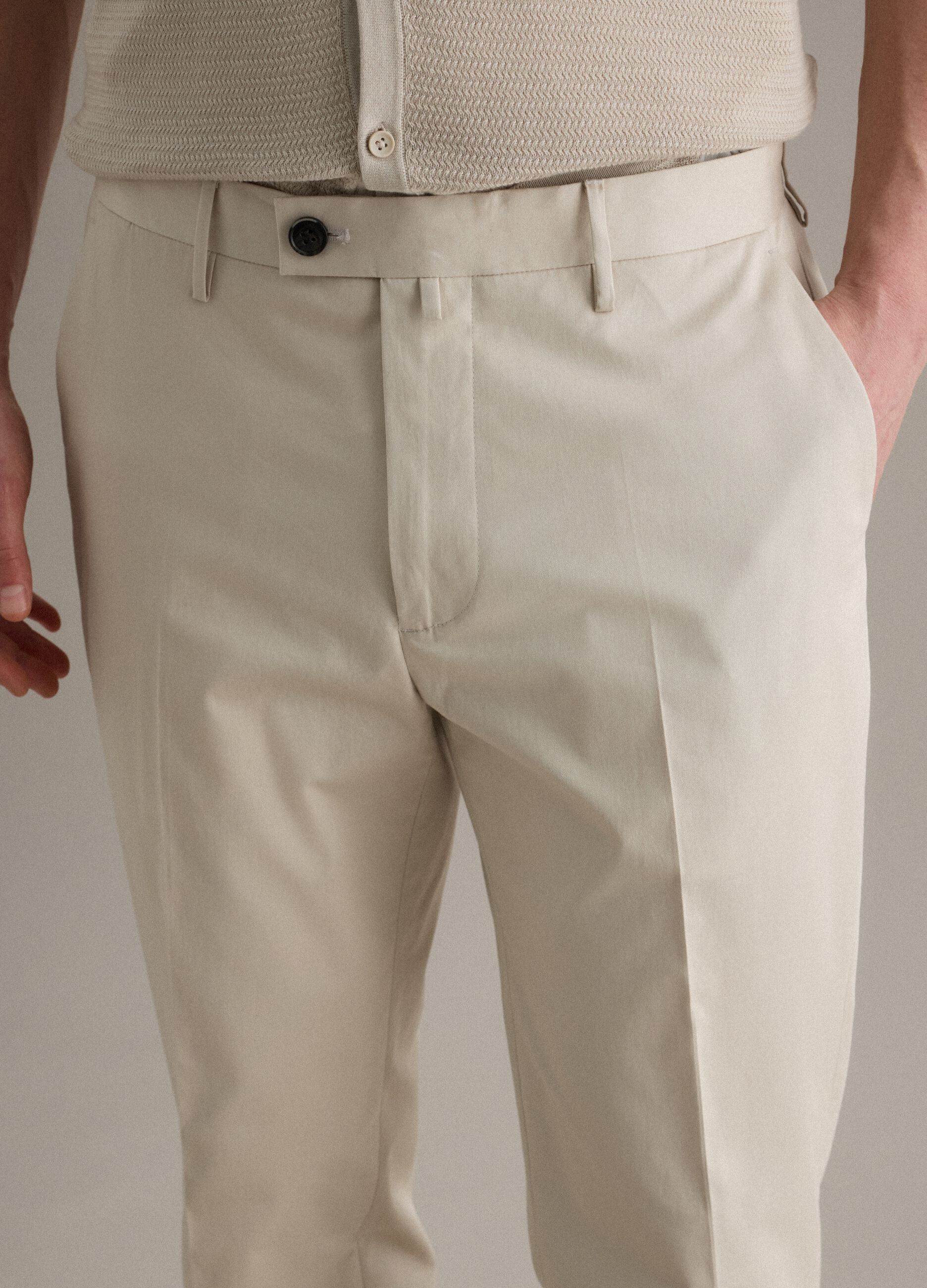 Beige stretch cotton chino trousers regular fit