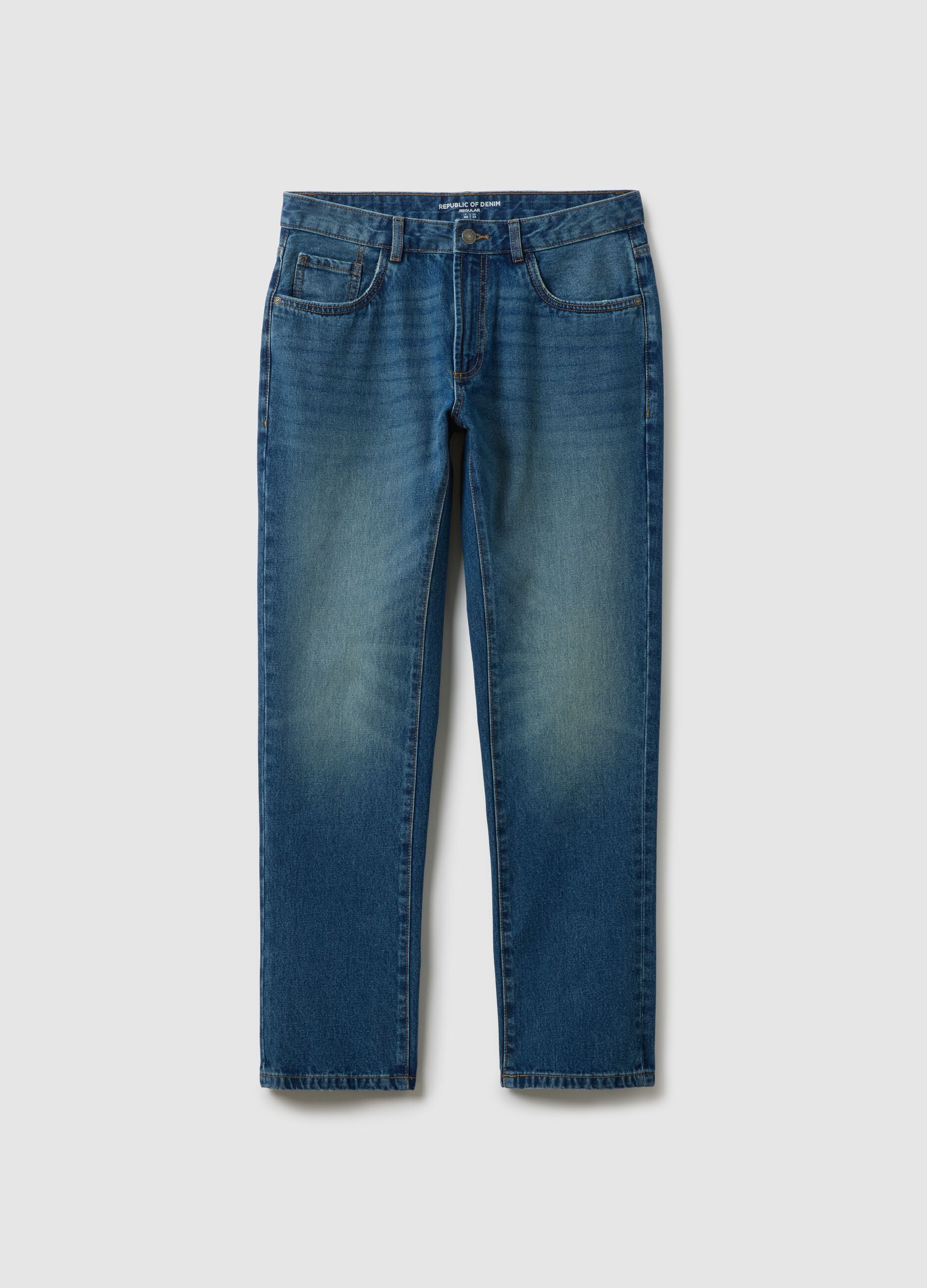 Pure Cotton Blue Regular Fit Jeans