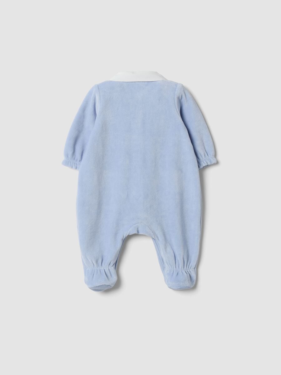 Blue organic cotton-blend sleepsuit with collar_1