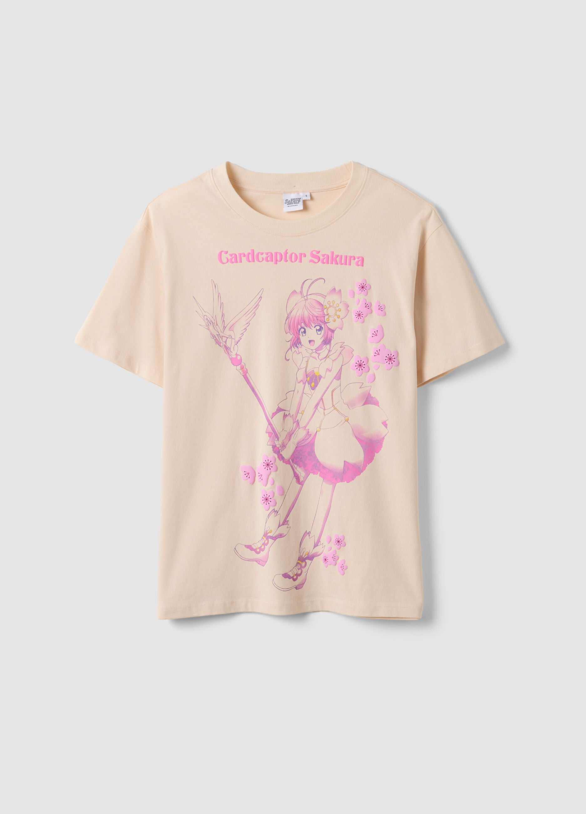 Pink pure cotton T-shirt with Sakura front print, regular fit