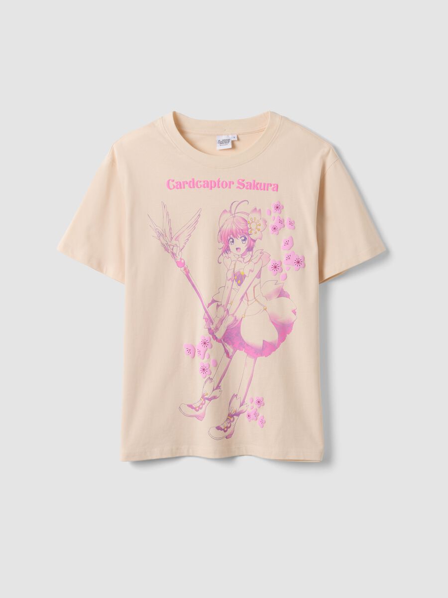 Pink pure cotton T-shirt with Sakura front print, regular fit_4