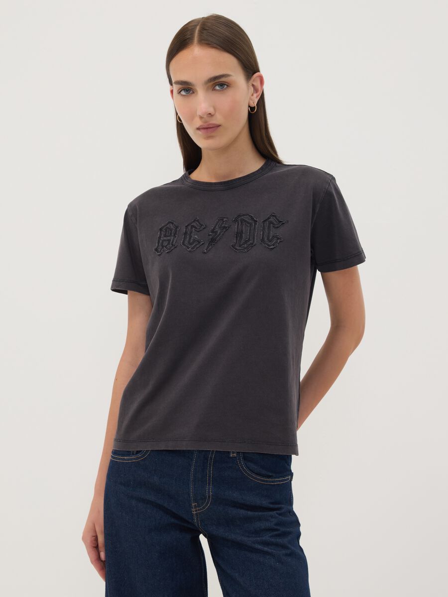 Grey pure cotton regular-fit T-shirt with AC/DC print_1