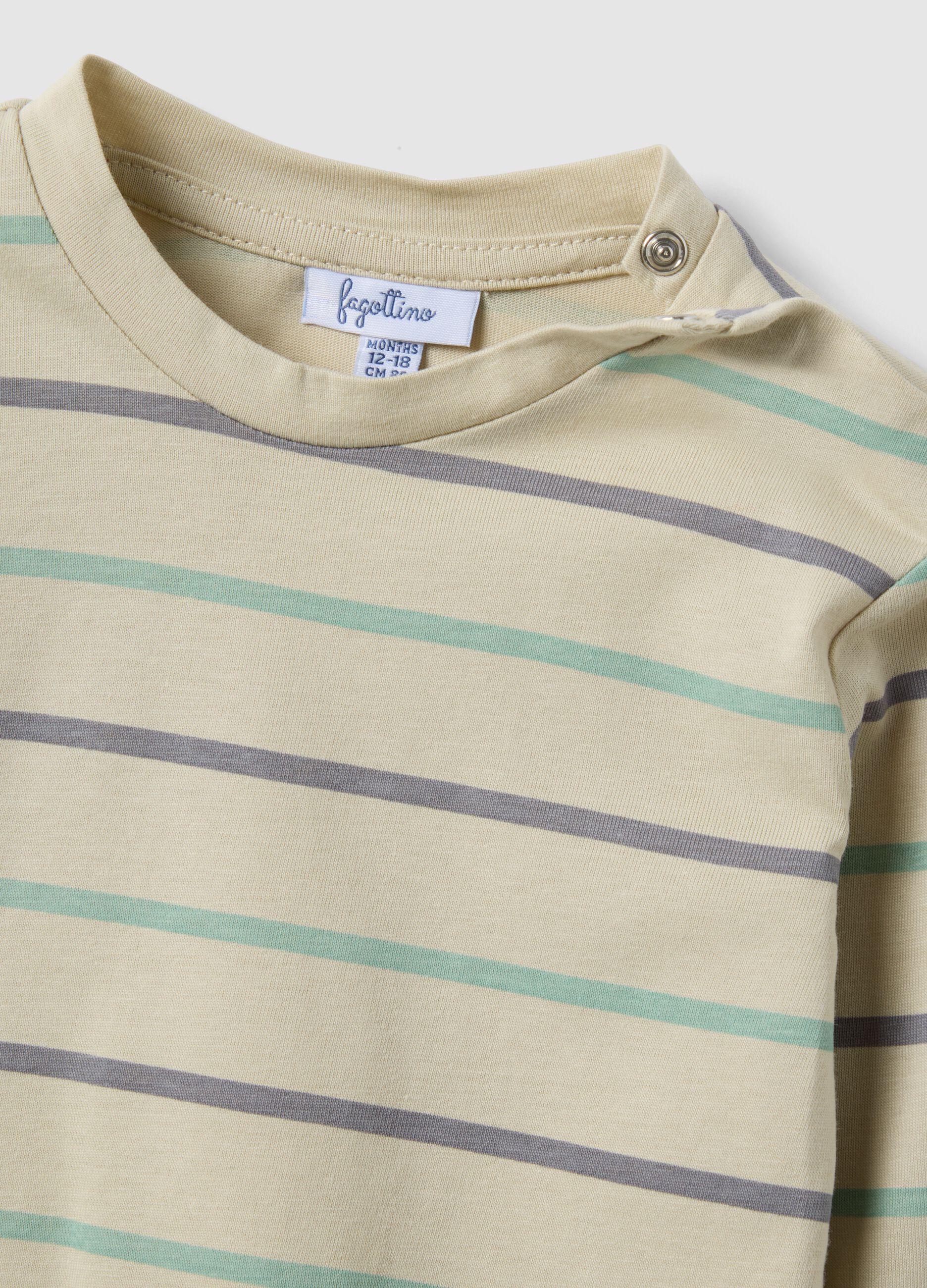 Long-sleeve pure cotton T-shirt with multicolour stripes