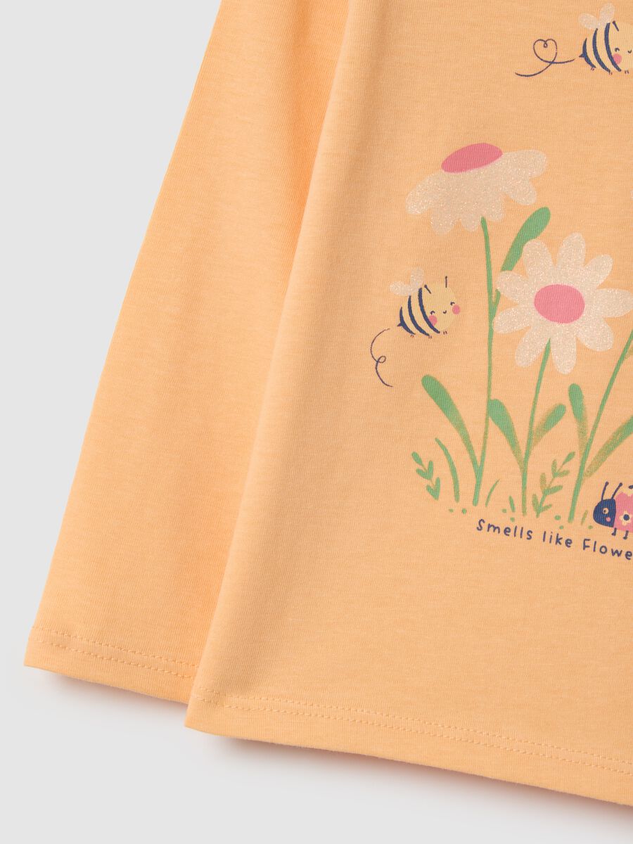 T-shirt a maniche lunghe in puro cotone arancione da bimba con stampe_2