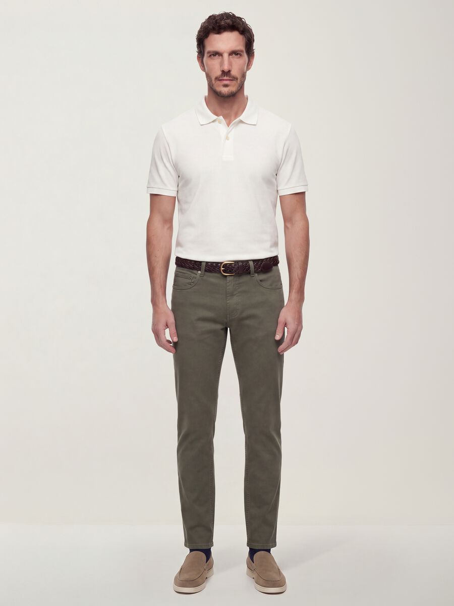 Pantaloni verdi in dobby di cotone elasticizzato slim fit_0