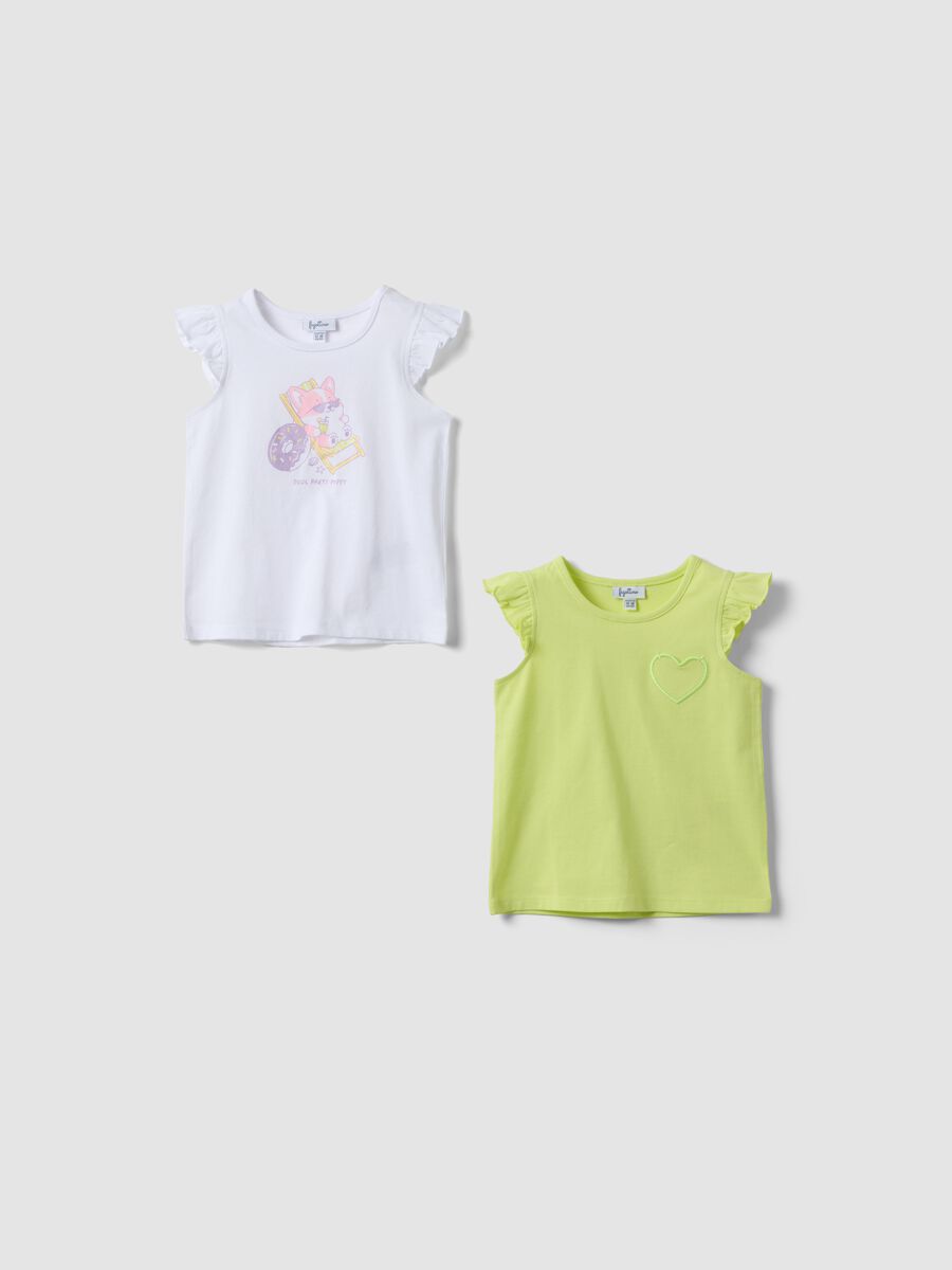 Bipack tank top multicolor in puro cotone da bimba con volant_0