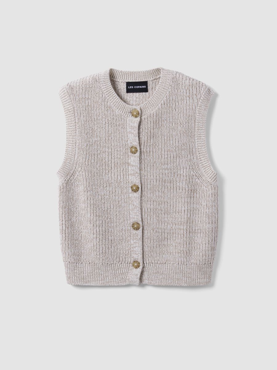 White pure cotton knitted gilet with crew neck, regular fit_4