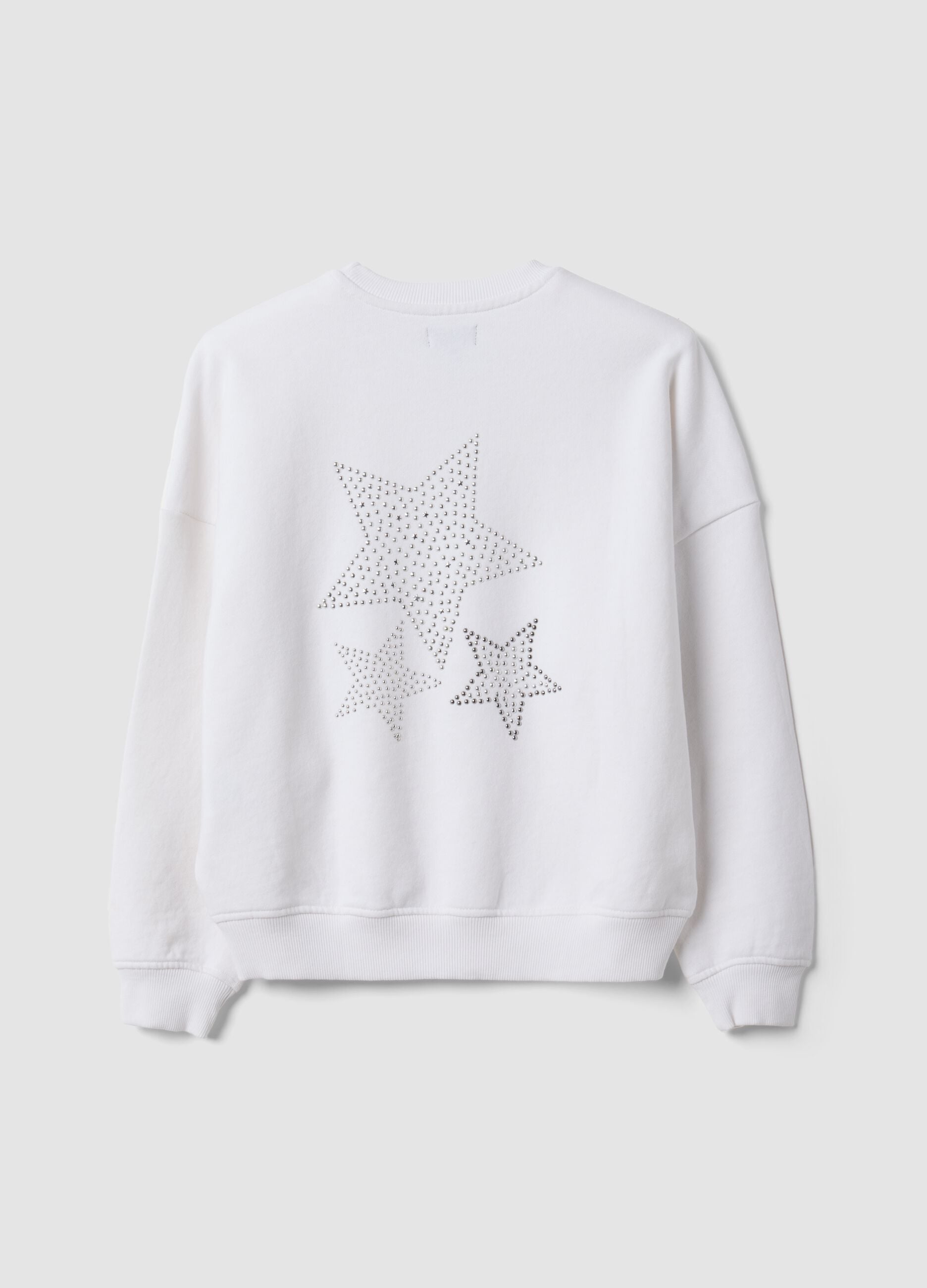 White oversized pure cotton sweatshirt with stars for girls