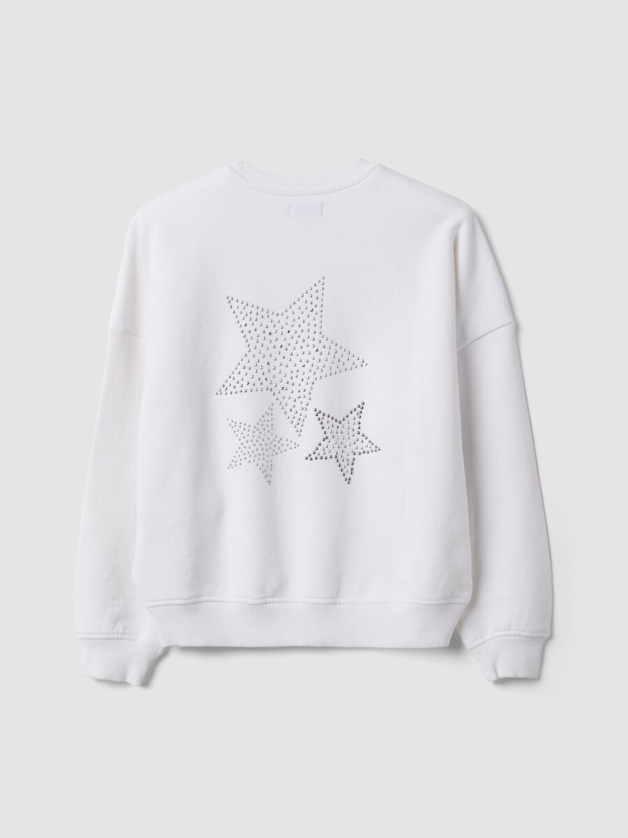 White oversized pure cotton sweatshirt with stars for girls_5
