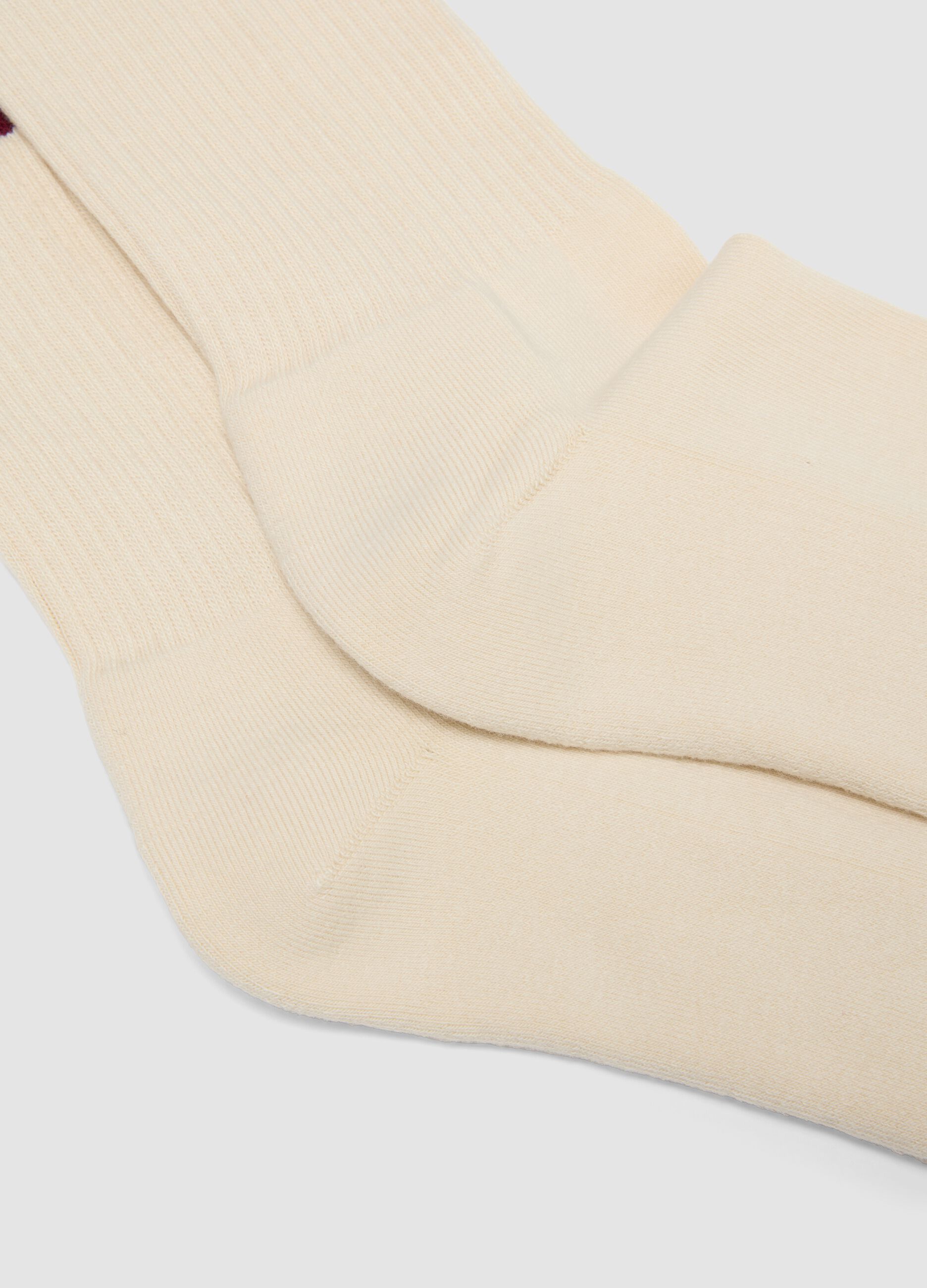 White Stretch Cotton Blend Tennis Socks with Stripes