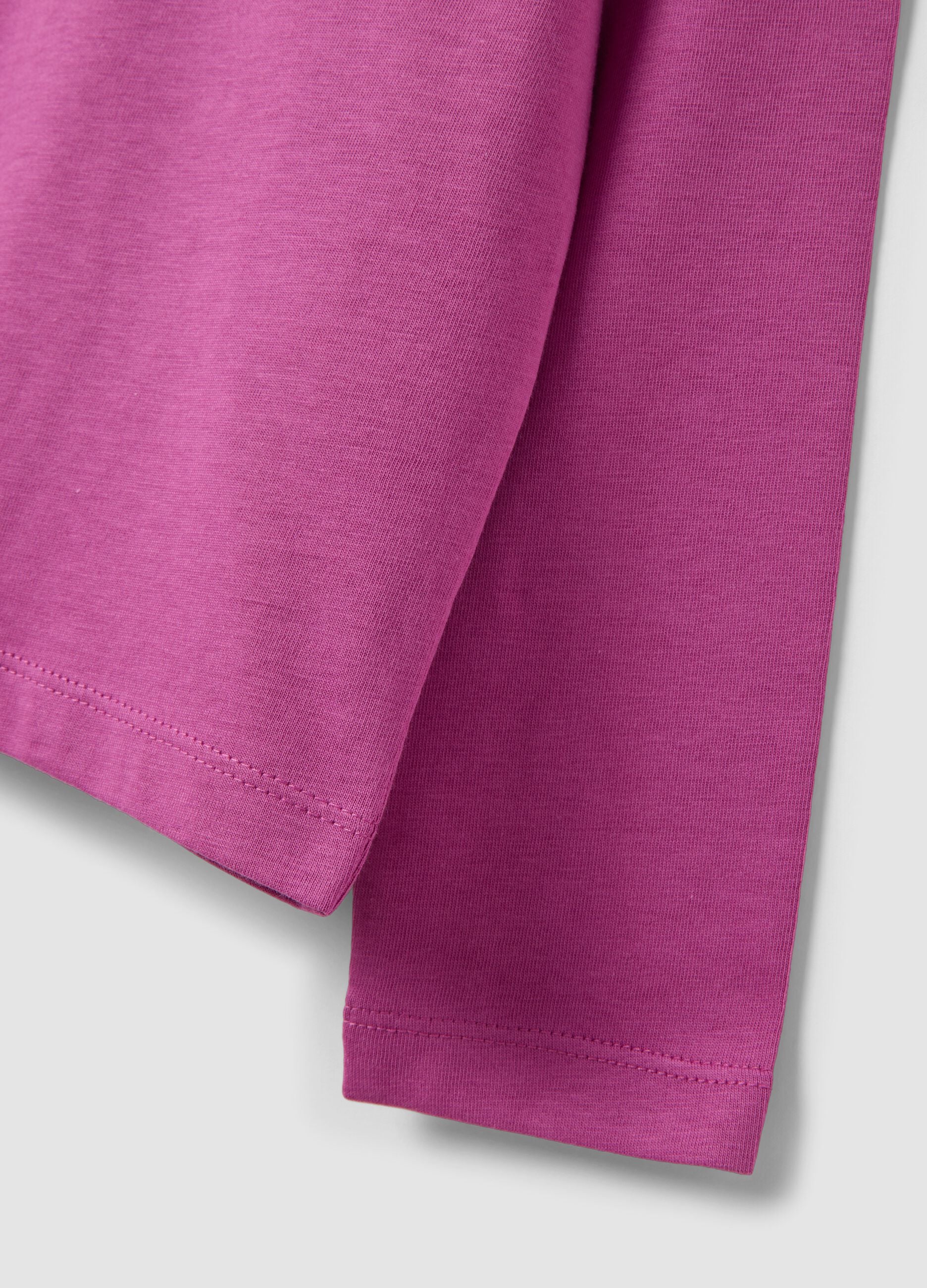 Girls' pink organic cotton T-shirt with front slogan