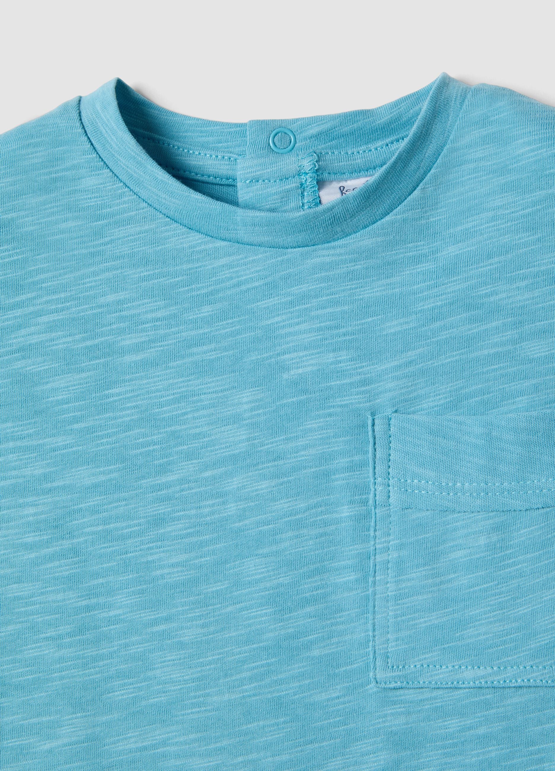 Light blue pure cotton children's t-shirt regular fit with pocket