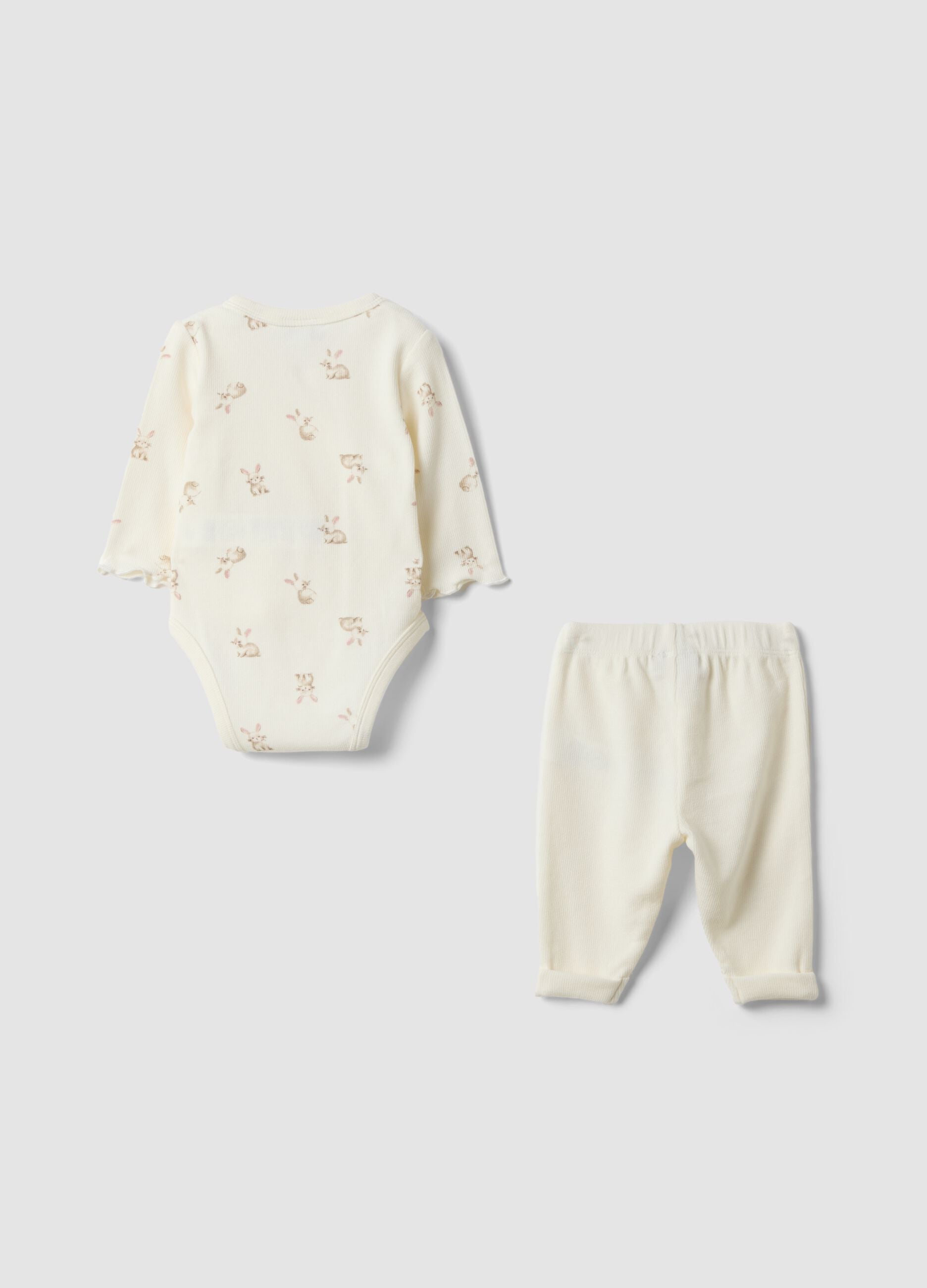 White organic cotton set with wrap-over bodysuit for baby girl
