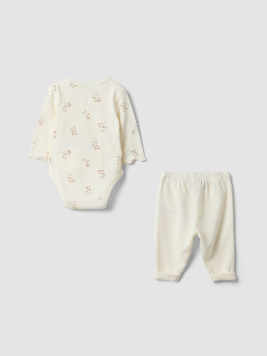 White organic cotton set with wrap-over bodysuit for baby girl_1