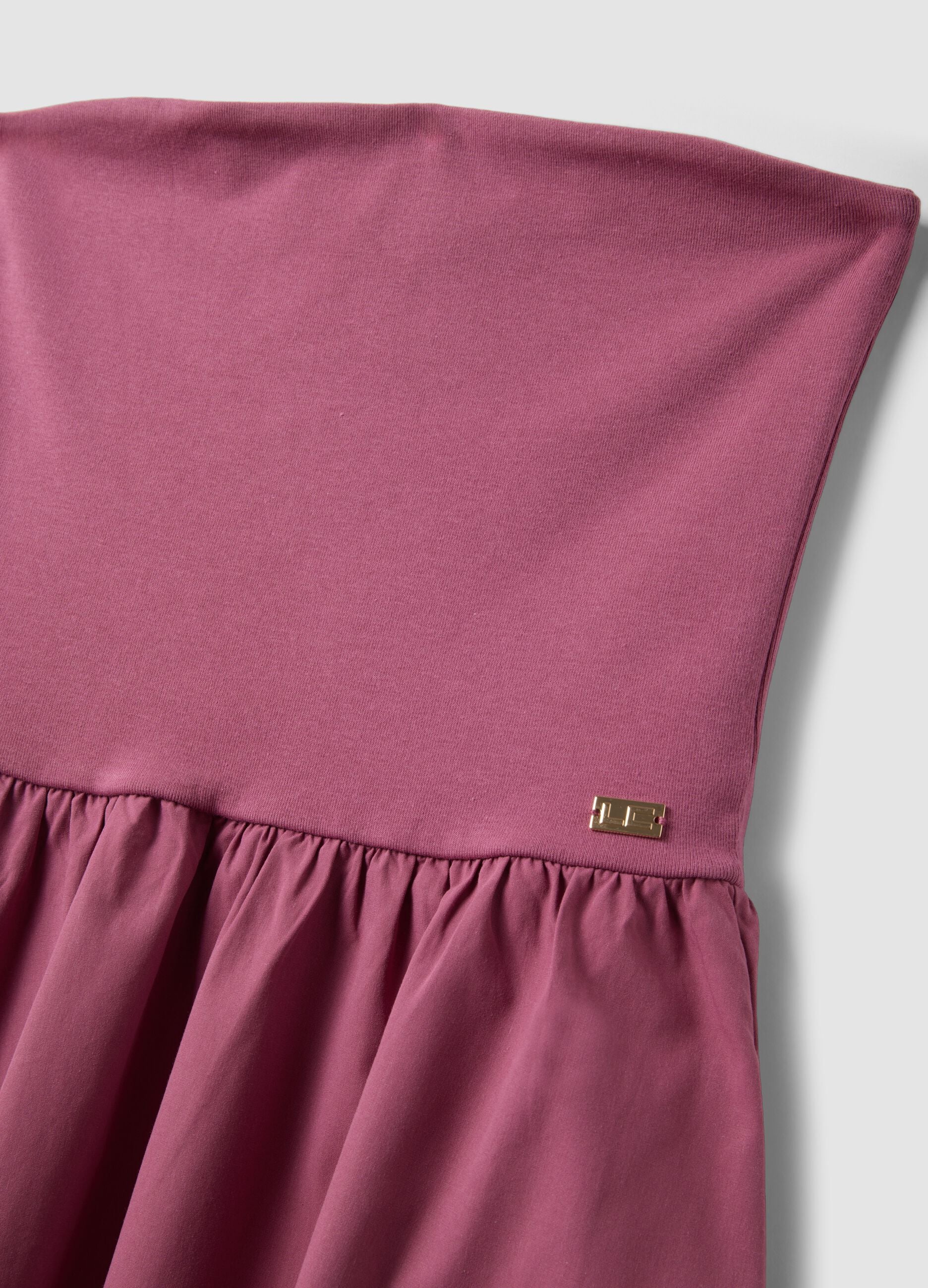 Pink strapless maxi dress in stretch cotton, regular fit