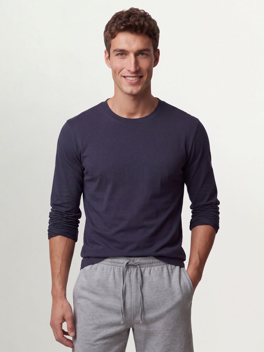 Grey long-sleeve crew-neck T-shirt in pure organic cotton_1