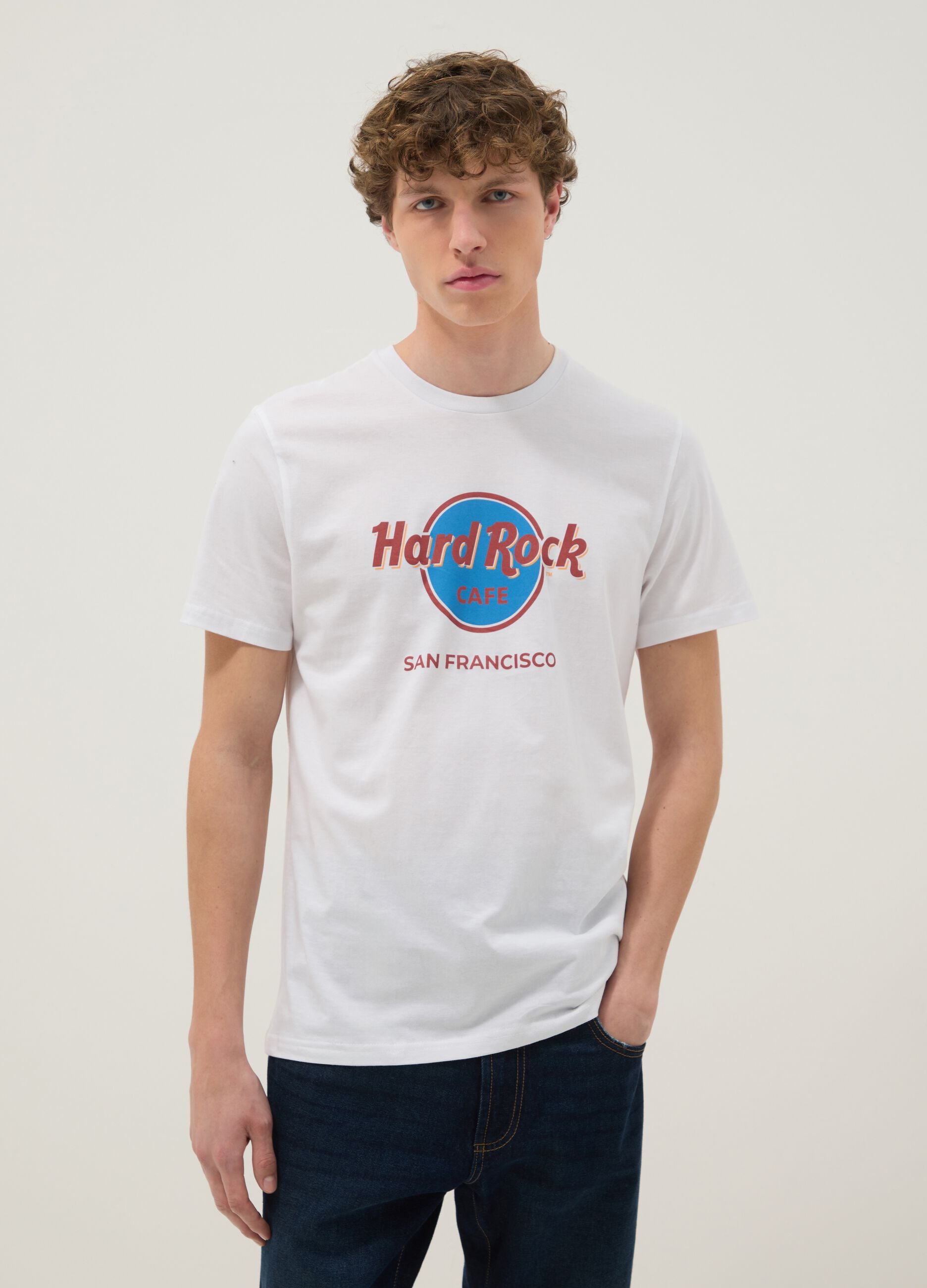 T-shirt bianca con stampa Hard Rock Cafe in puro cotone regular fit