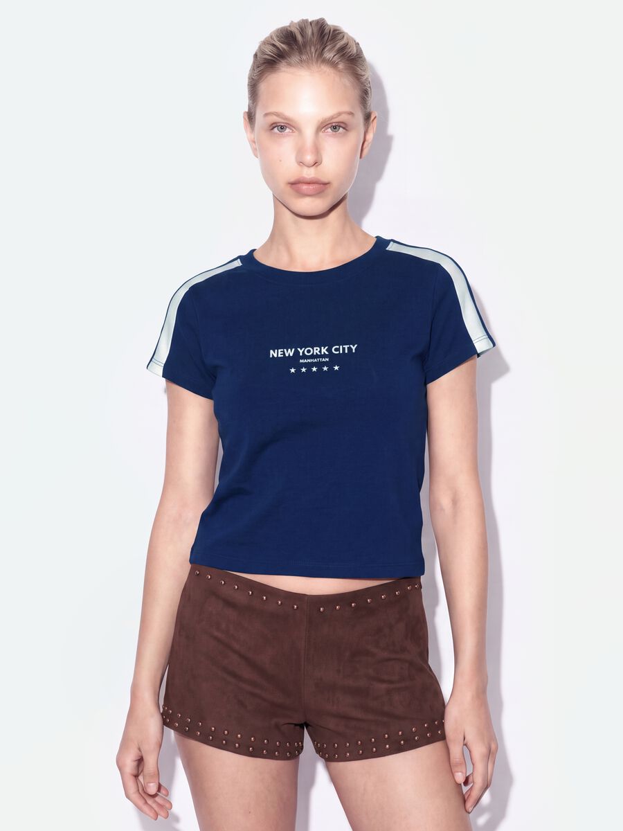 Blue pure cotton crew-neck T-shirt with New York City print_0