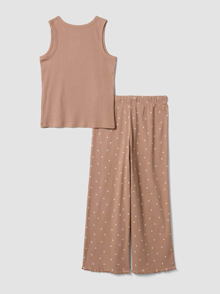 Brown pure organic cotton pyjamas with sleeveless top and printed trousers_5