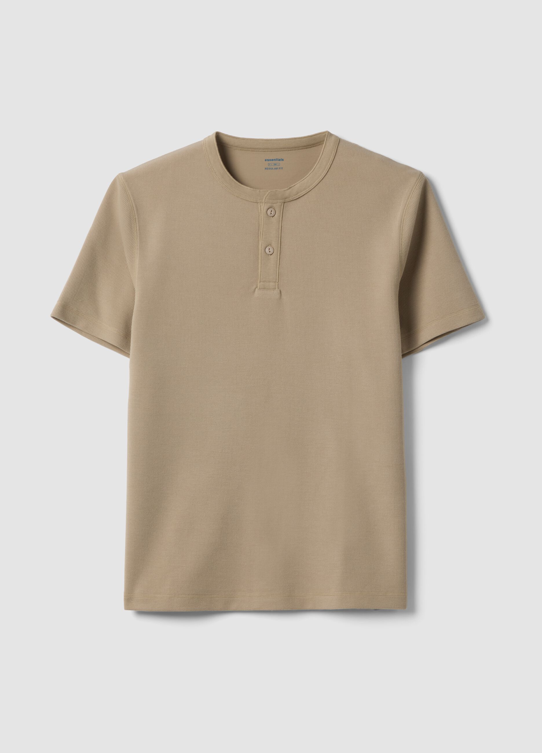 Beige regular-fit short-sleeve T-shirt with Henley neckline
