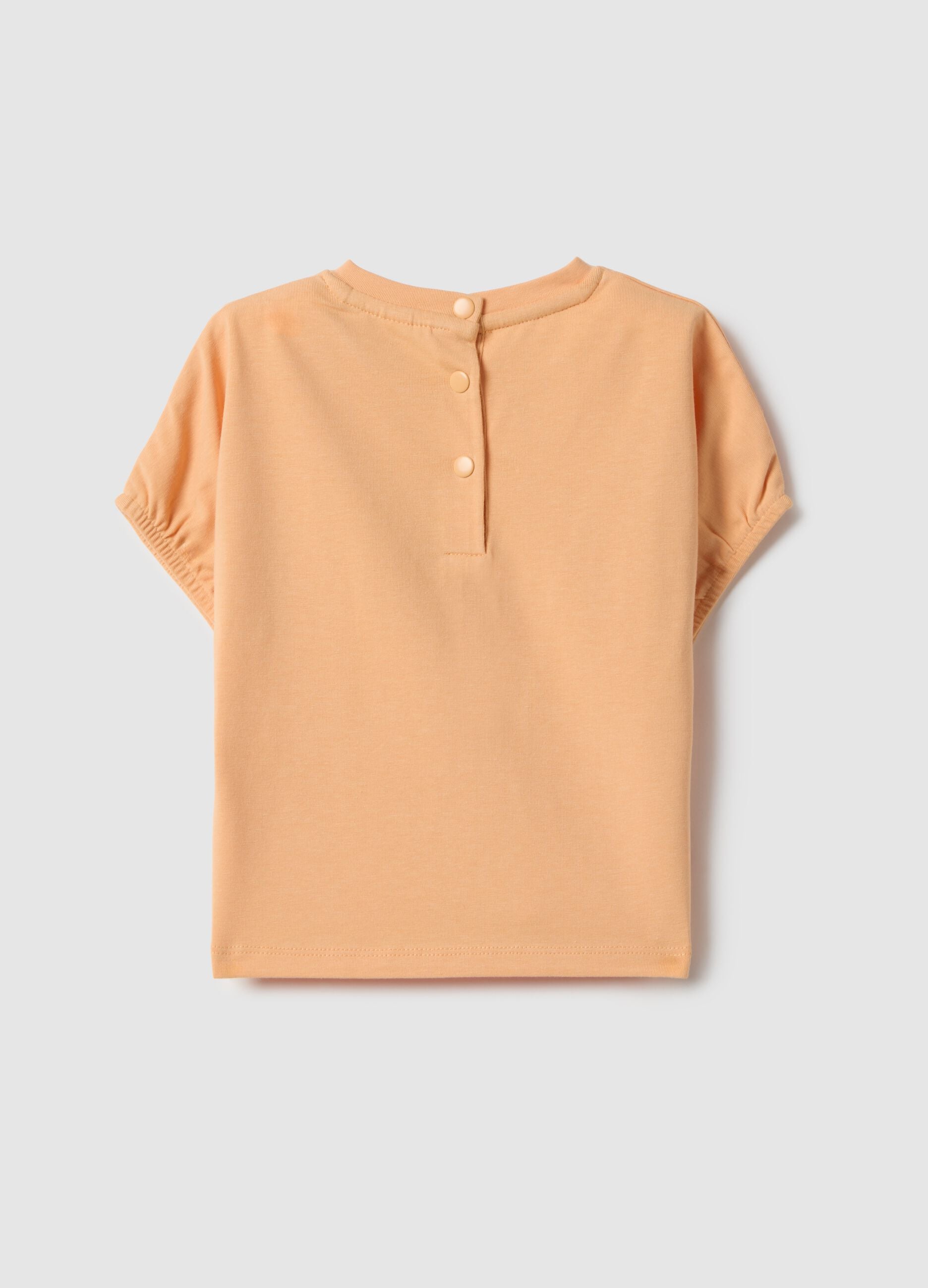 Orange cotton blend girl's regular fit t-shirt with embroidery