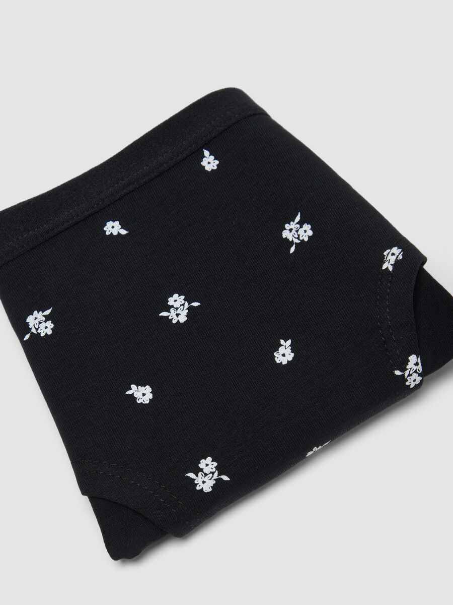 Black stretch organic cotton culotte briefs with floral print_3