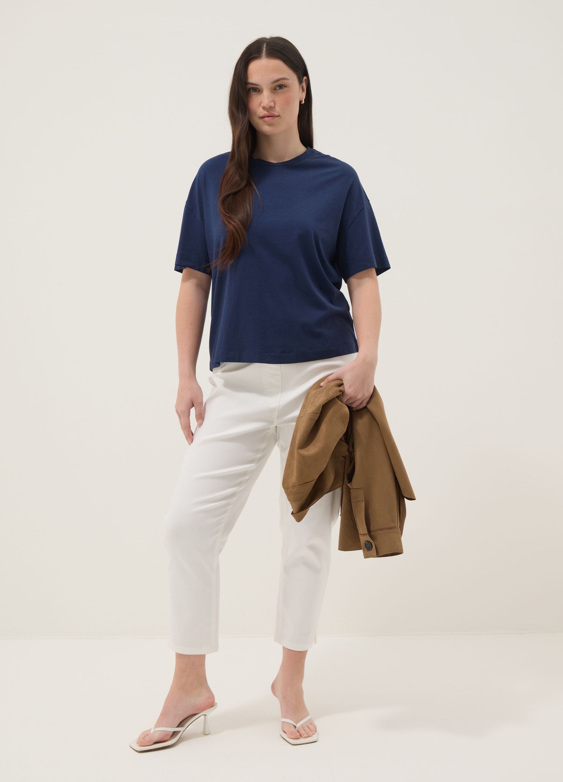 Blue short-sleeved T-shirt in stretch cotton and modal